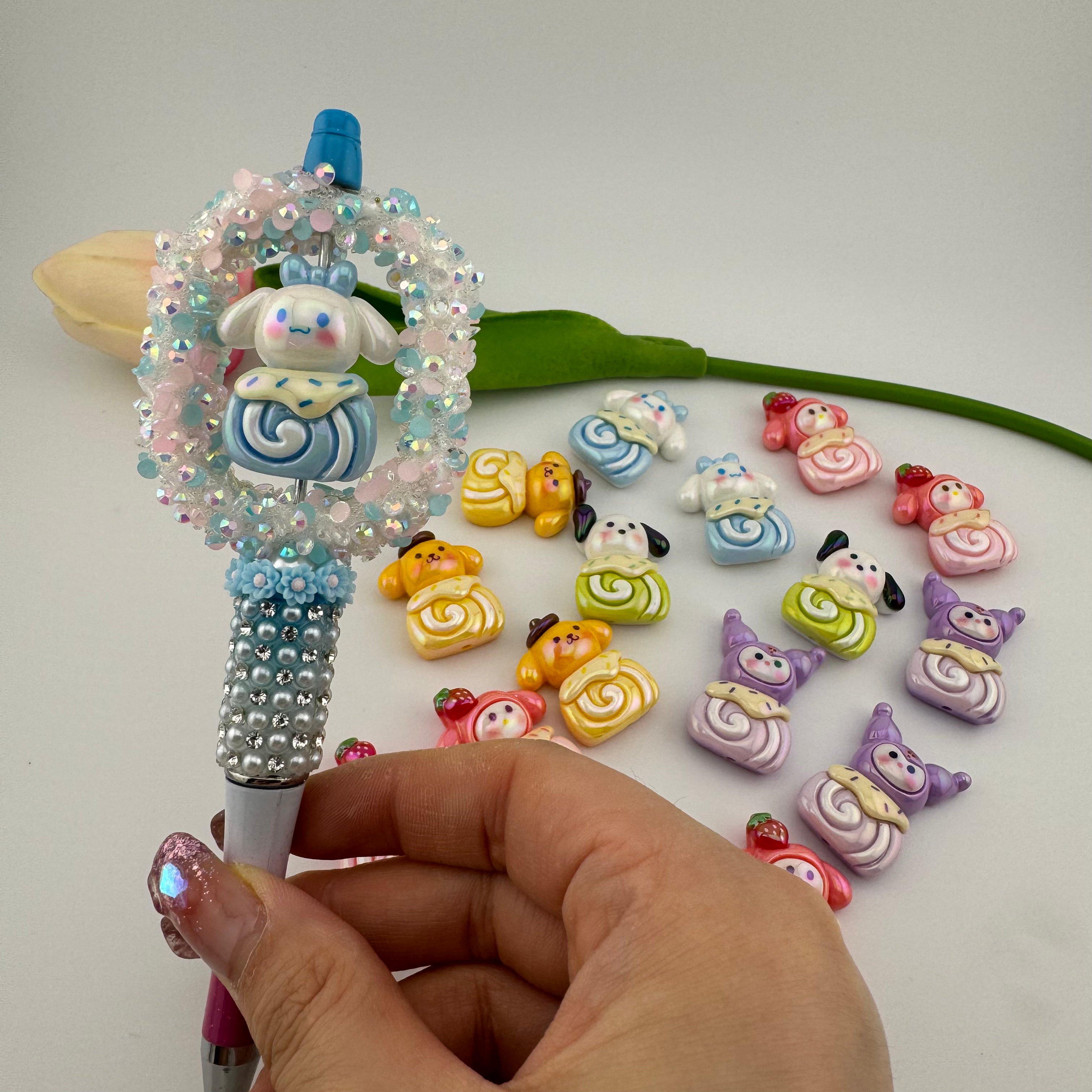 Mixed Sanrio Egg Roll Resin Beads Fit For Beadable Pens