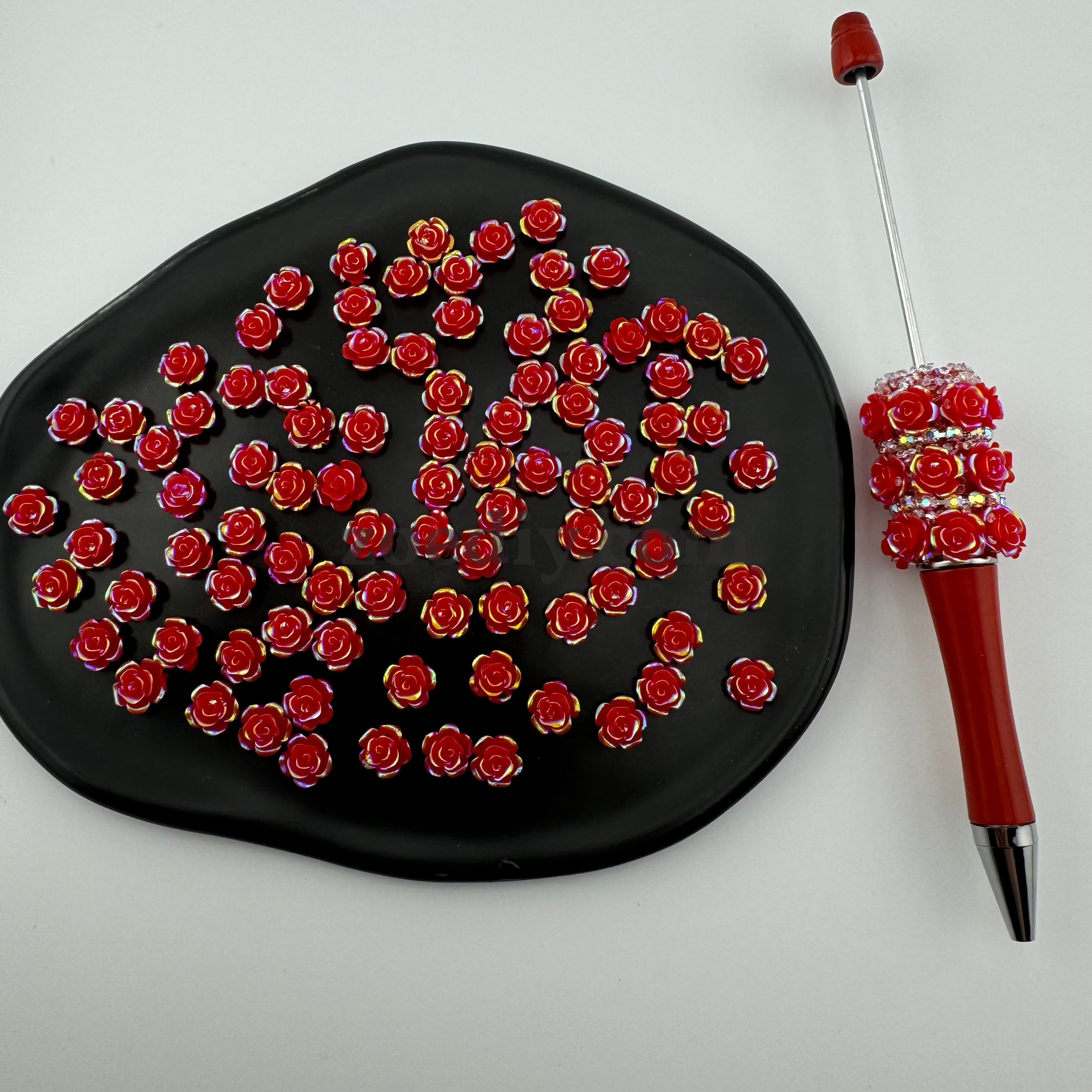 FS0015- 8*8mm Size Red Flower Resin Nail Charms For Making Fancy Bead Or Fancy Pen