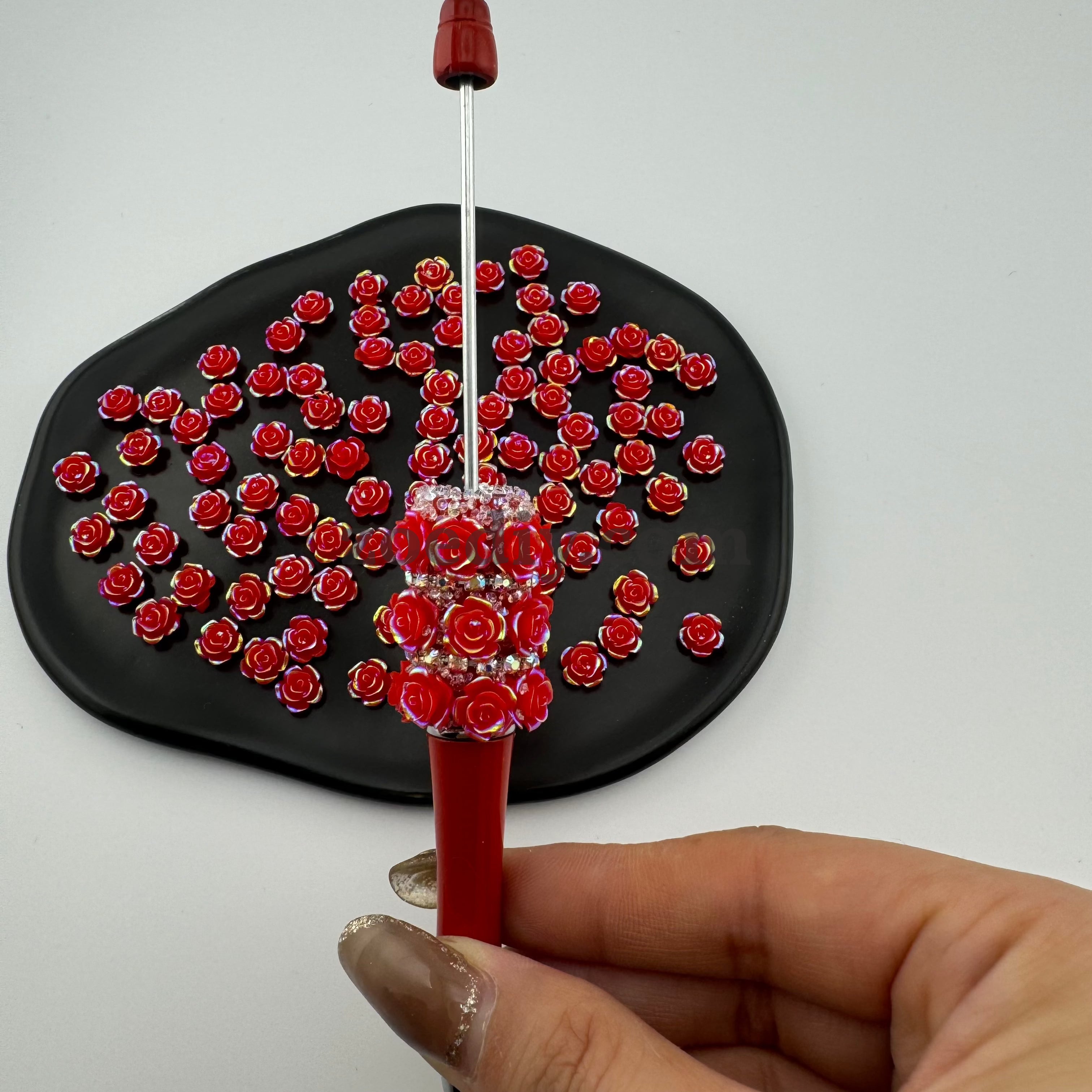 FS0015- 8*8mm Size Red Flower Resin Nail Charms For Making Fancy Bead Or Fancy Pen