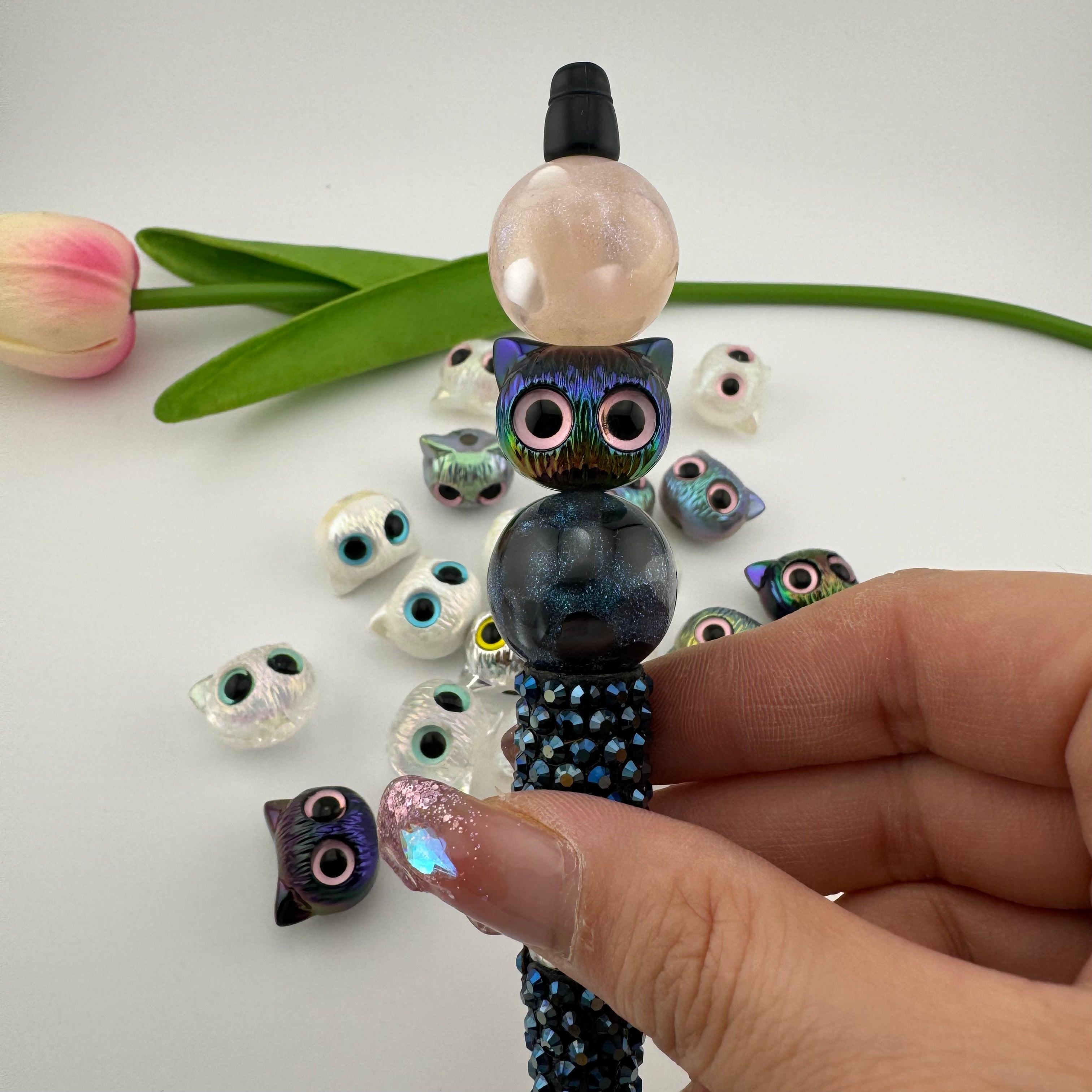 Mixed Color Owl Acrylic Beads Fit For Beadable Pens