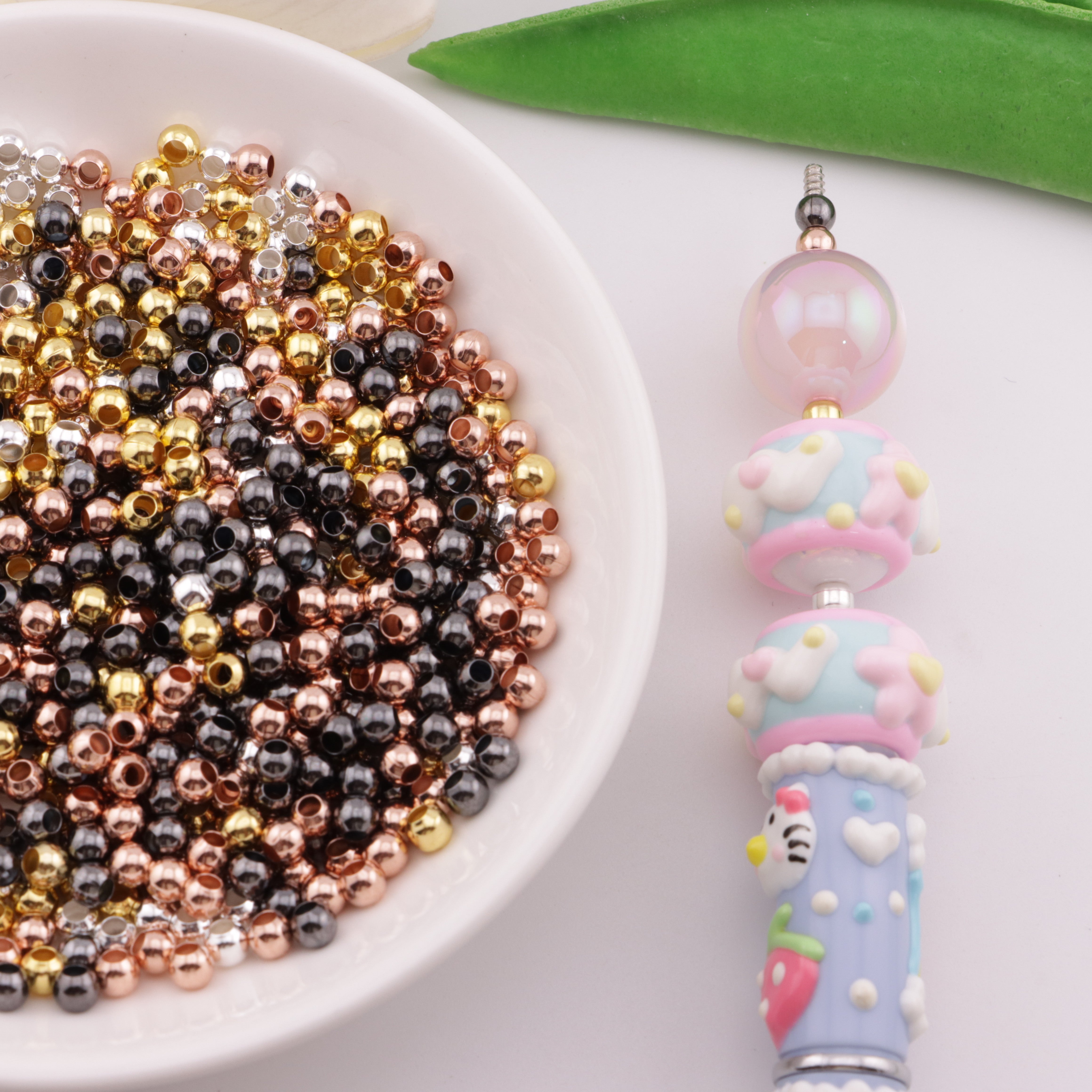 FS6137- 4mm Copper Metal Spacer Beads Fit For Pen