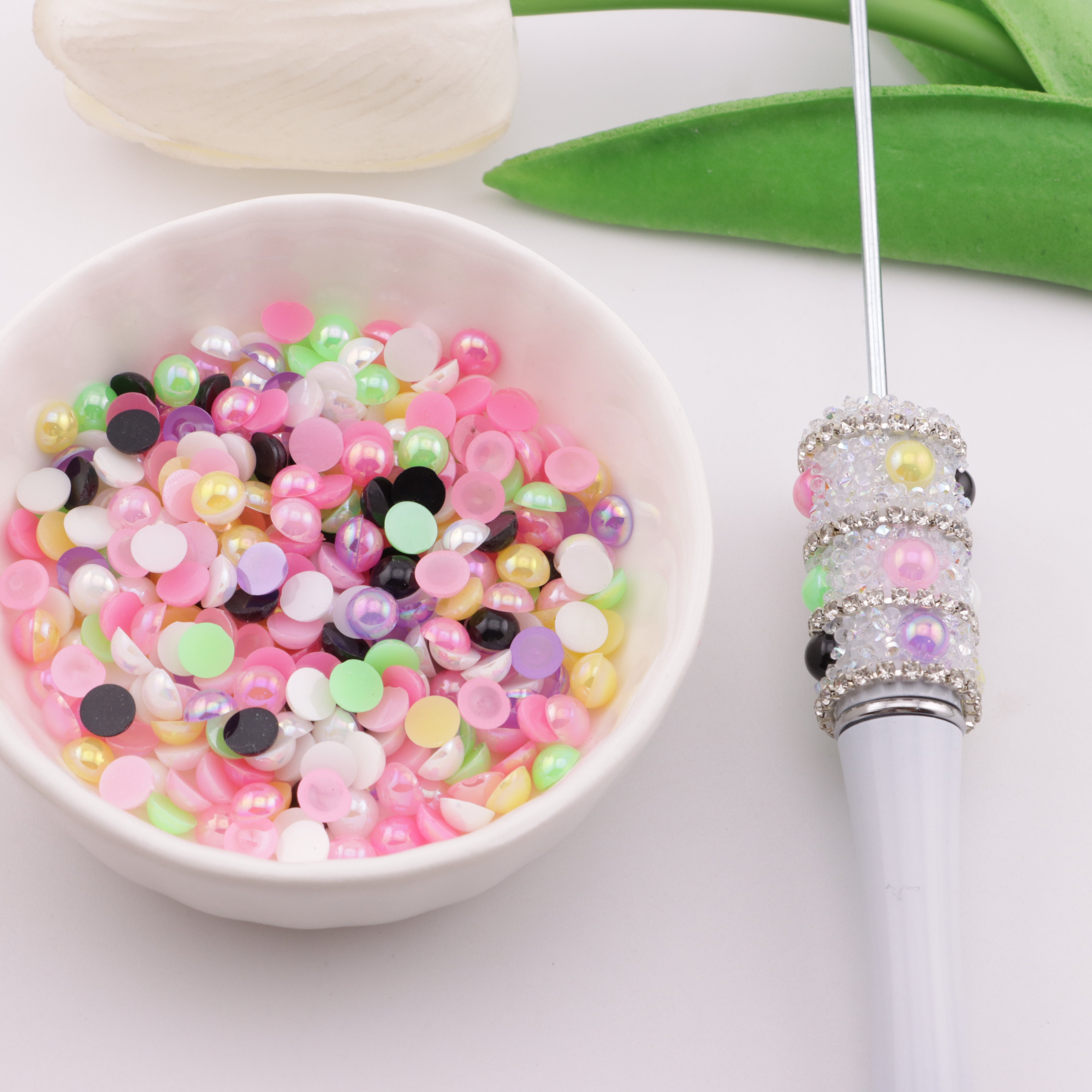 FS3640- 5mm Ab Color Half Round Pearl Colored Plated Half Round Pearl