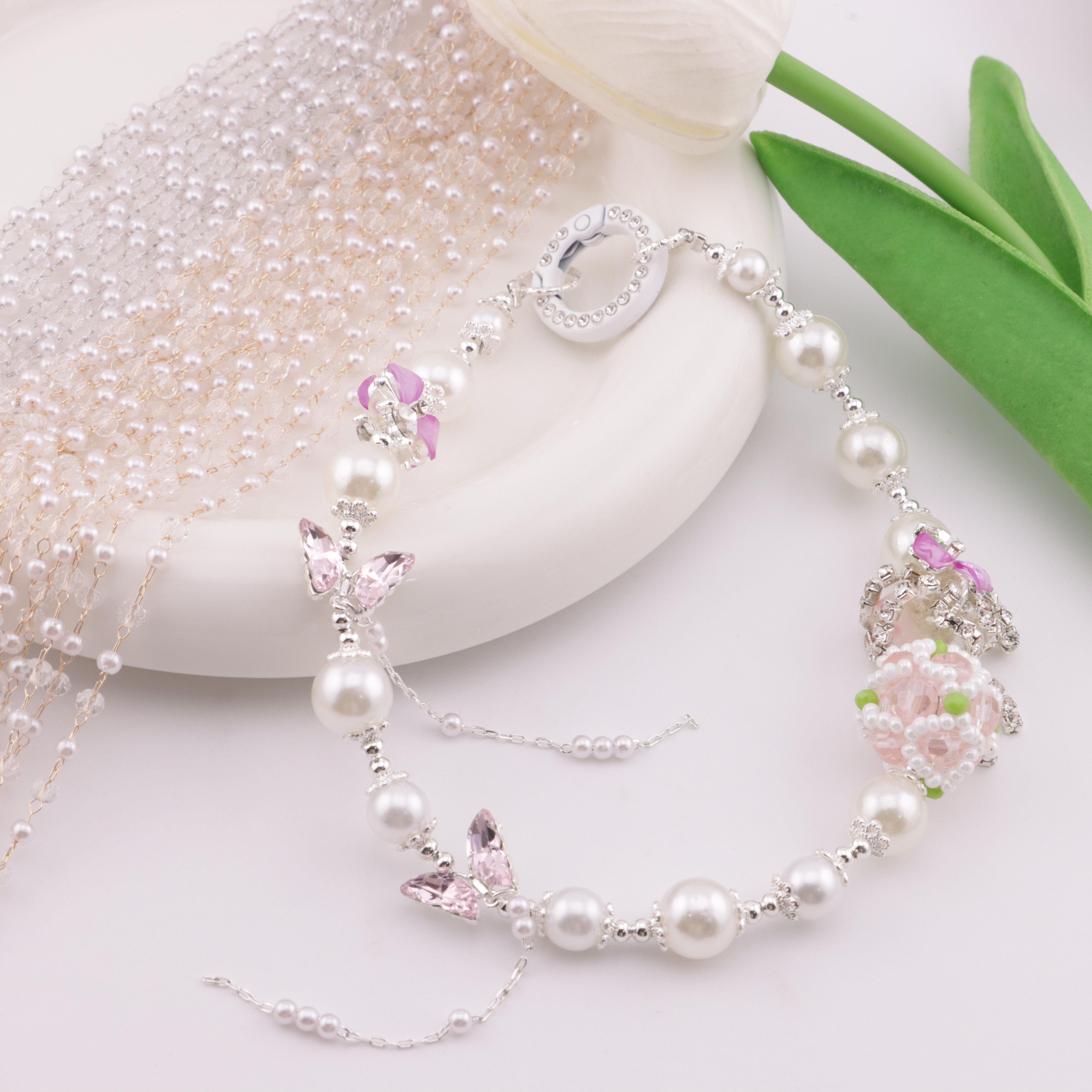 FS6147- 3mm Pearl + Crystal Chain