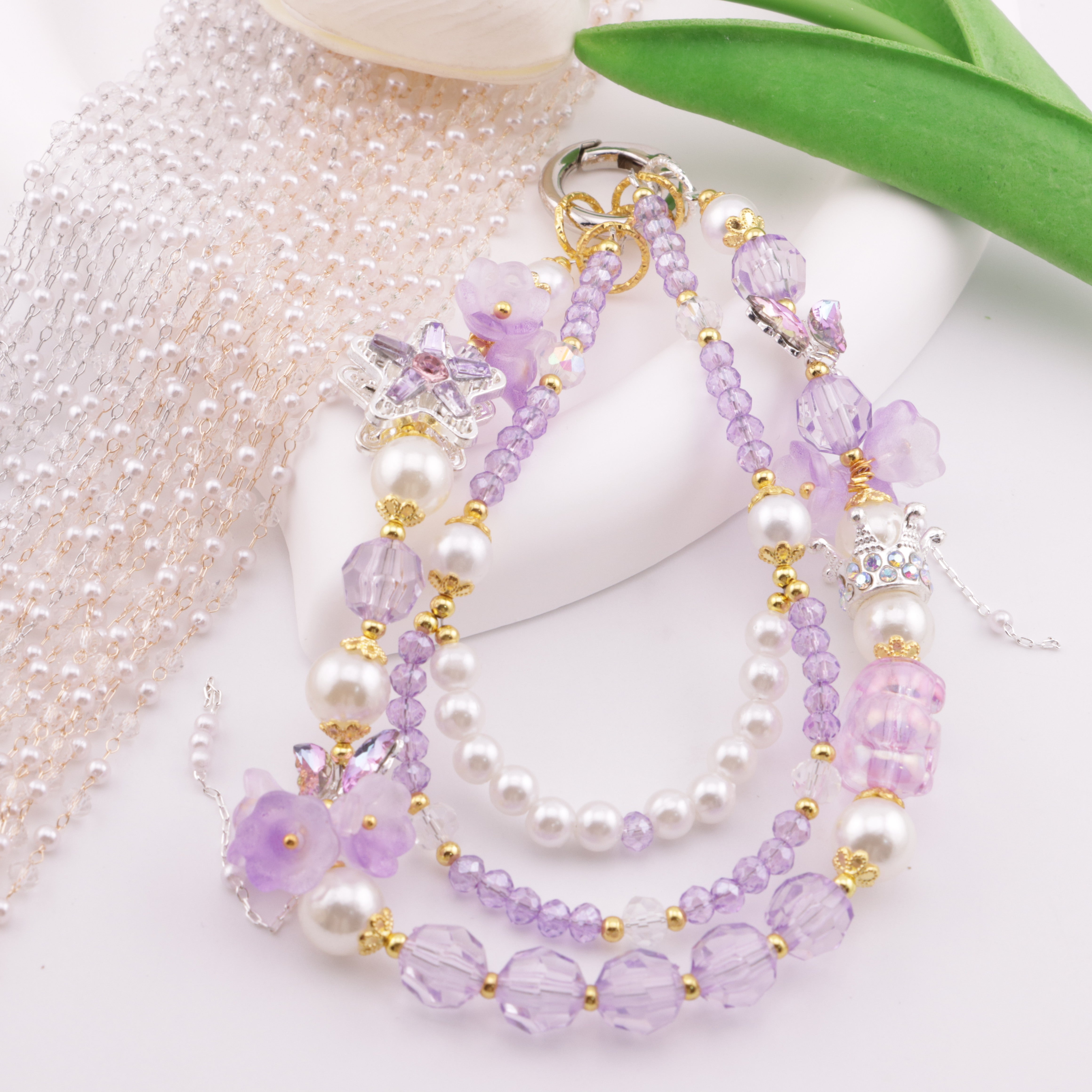 FS6147- 3mm Pearl + Crystal Chain