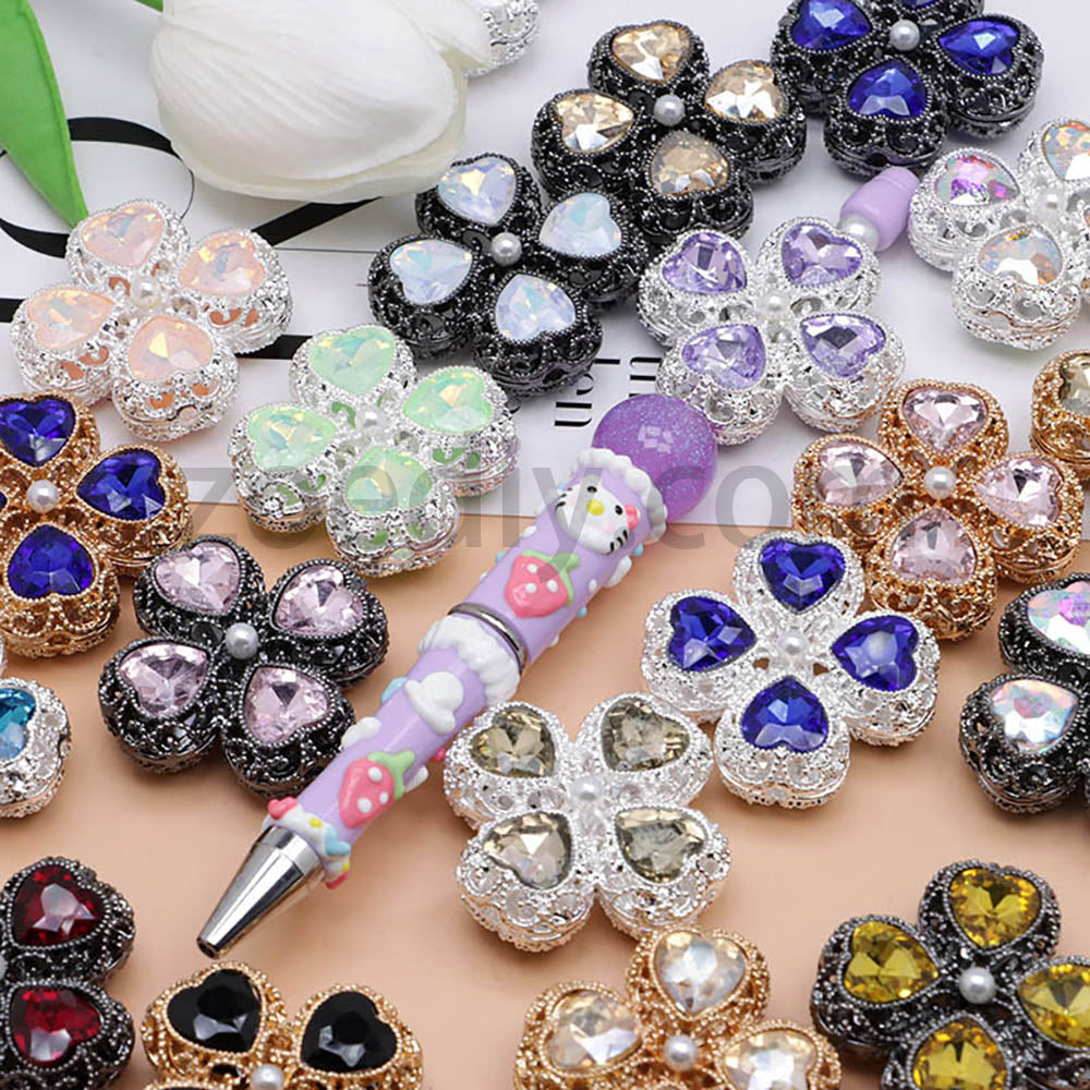 FS0953- Mixed Color Silver Clover Crystal Alloy Diamond Ball Beads Fit For Beadable Pens