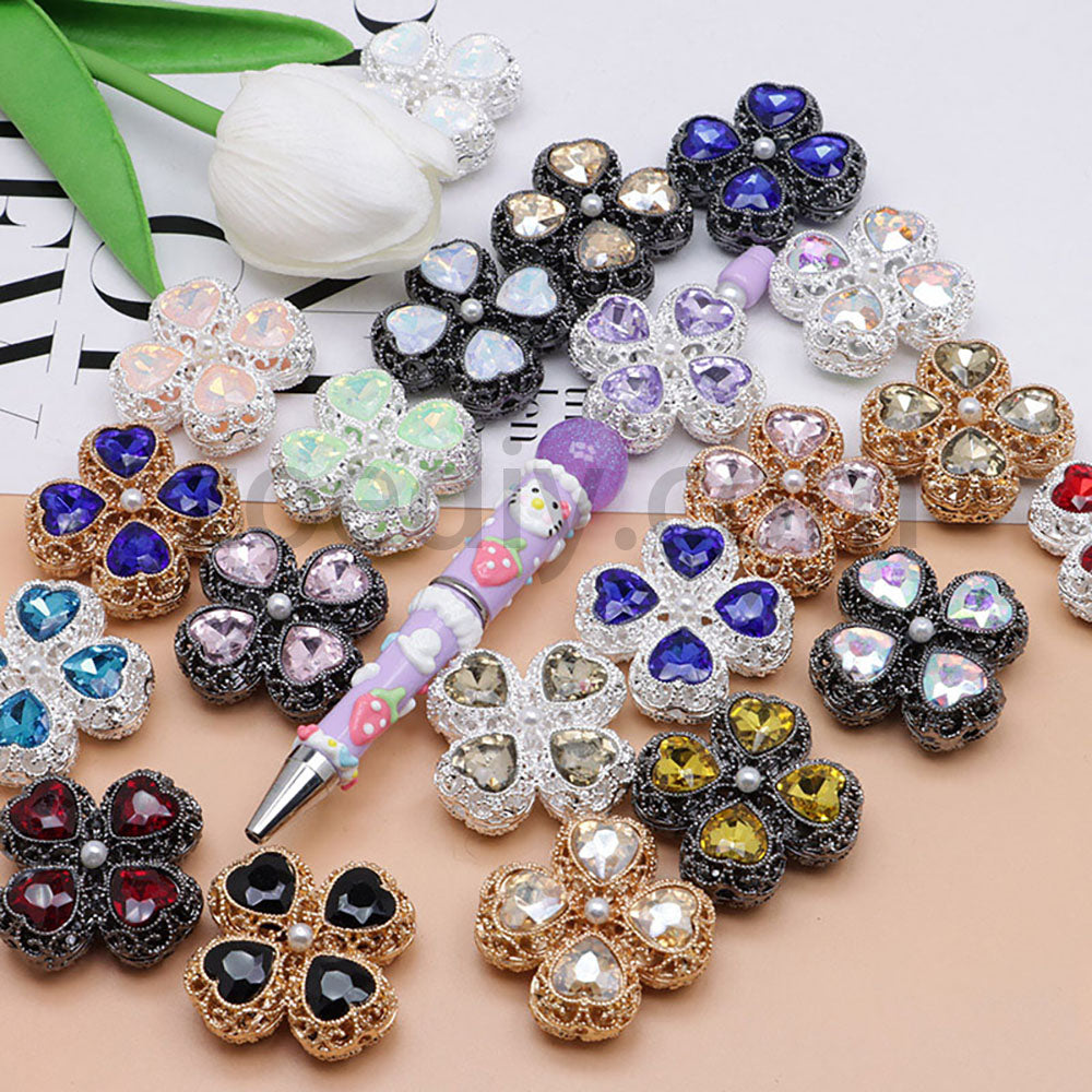 FS0953- Mixed Color Silver Clover Crystal Alloy Diamond Ball Beads Fit For Beadable Pens
