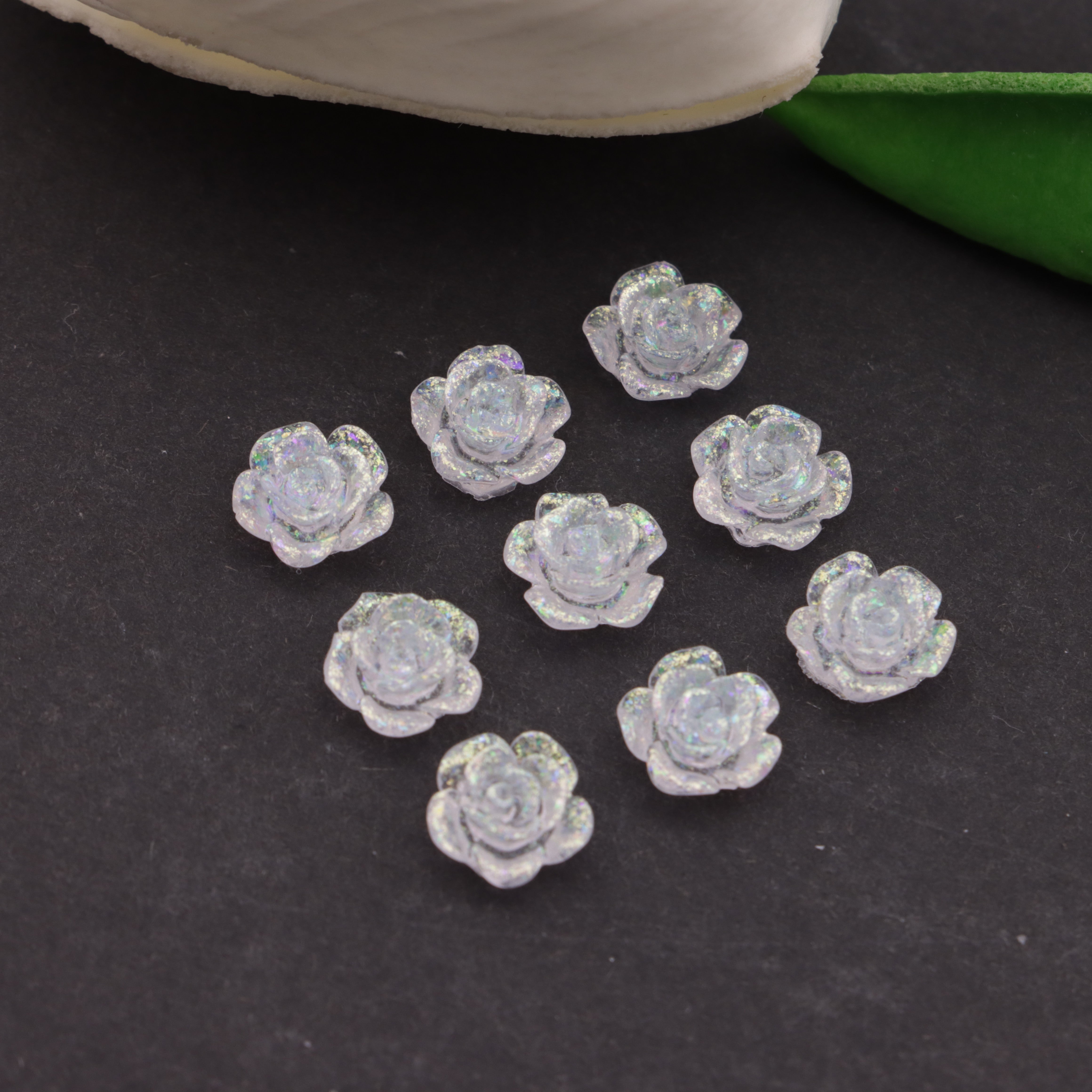 FS6173- 8mm Rose Charms Glitter Translucent Rose Patches Zoe's DIY Shop
