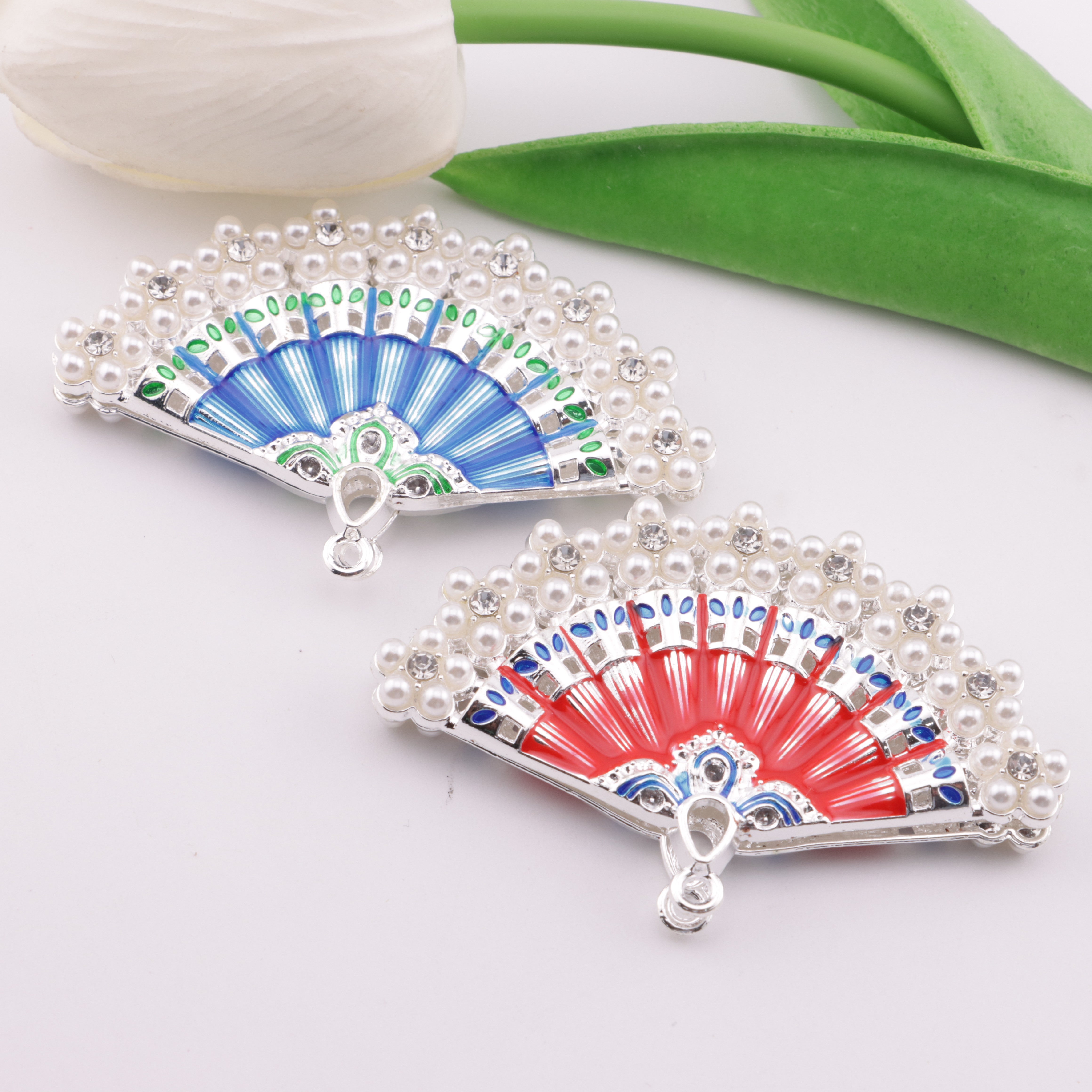 FS6192- 64×41mm Fan Metal Charms Painted Colorful Fan Metal Patches