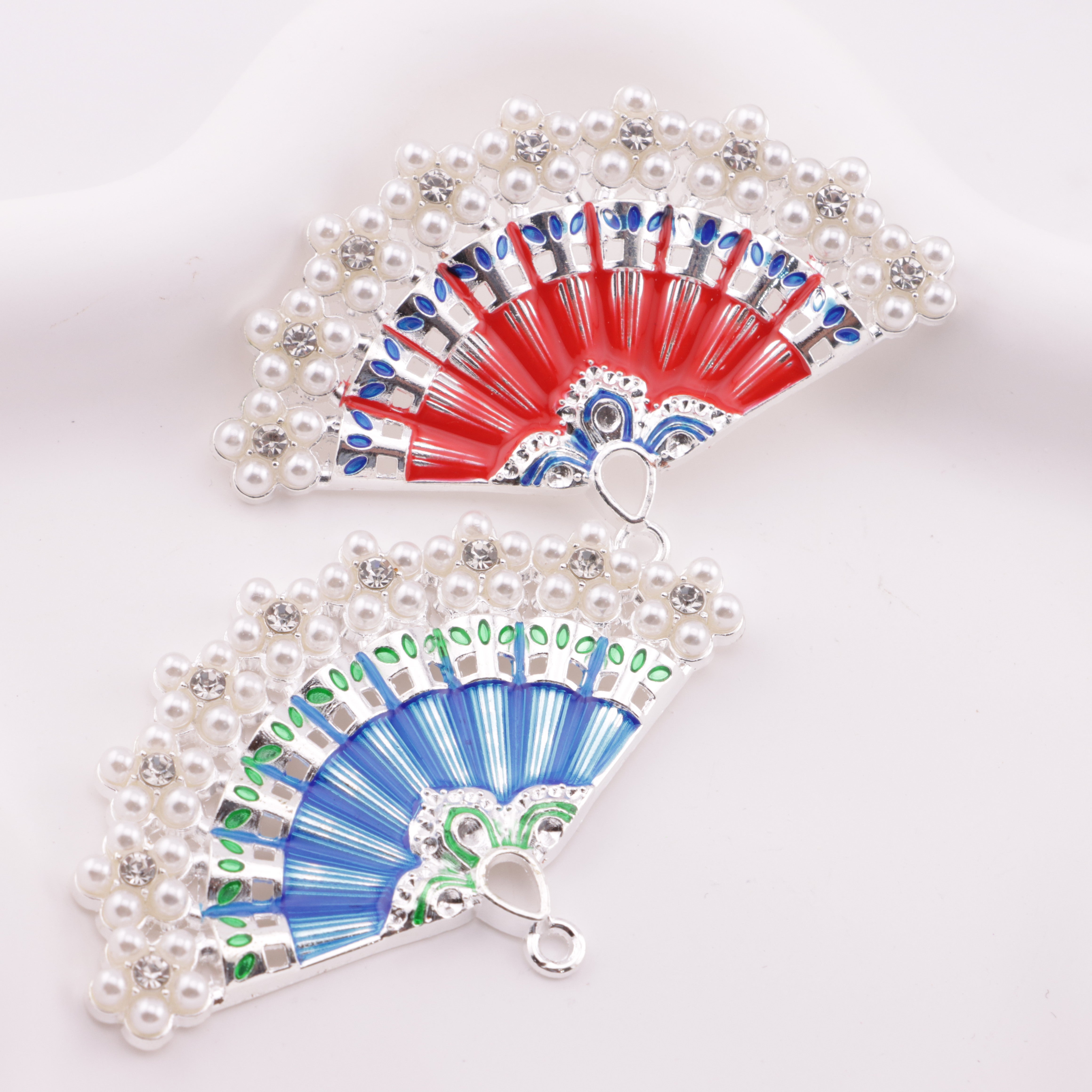 FS6192- 64×41mm Fan Metal Charms Painted Colorful Fan Metal Patches