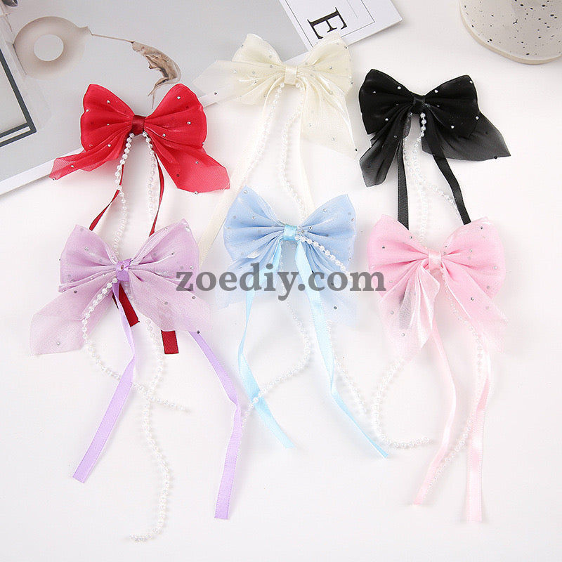 FS1362- Fabric Bow With Dangle For Making Fancy Bead or Hairpin