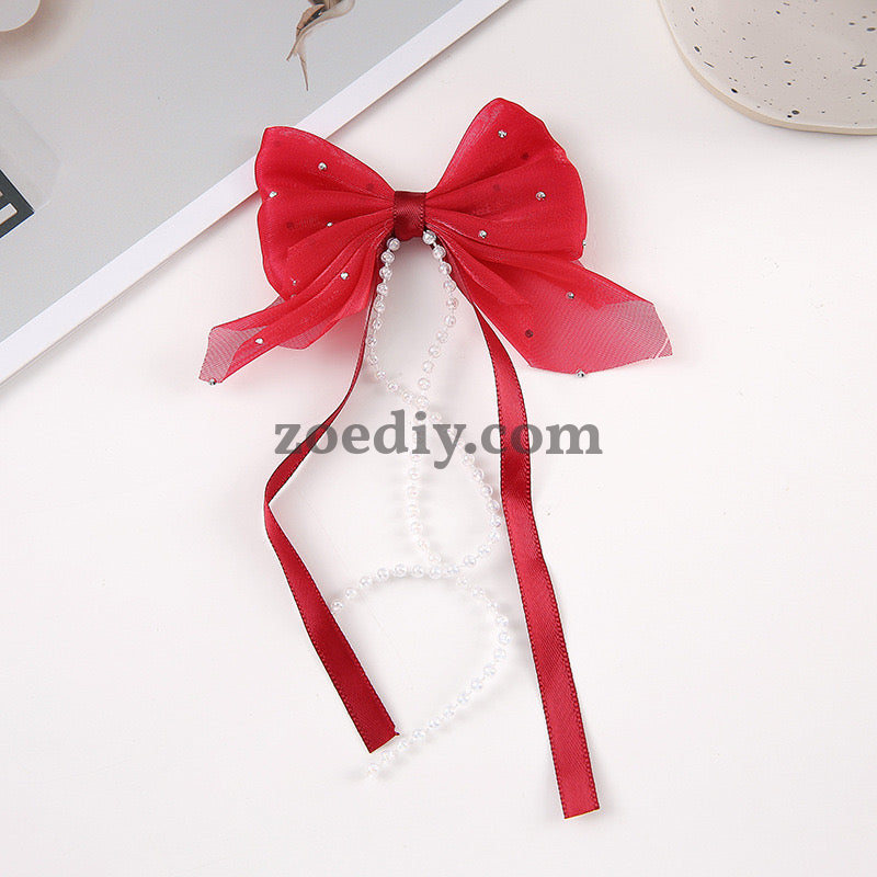 FS1362- Fabric Bow With Dangle For Making Fancy Bead or Hairpin