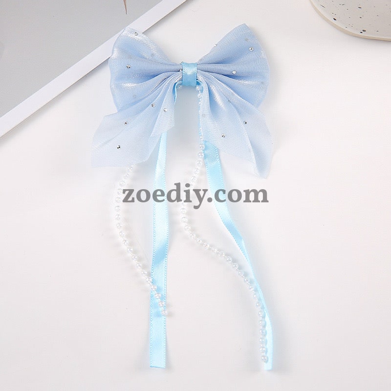 FS1362- Fabric Bow With Dangle For Making Fancy Bead or Hairpin