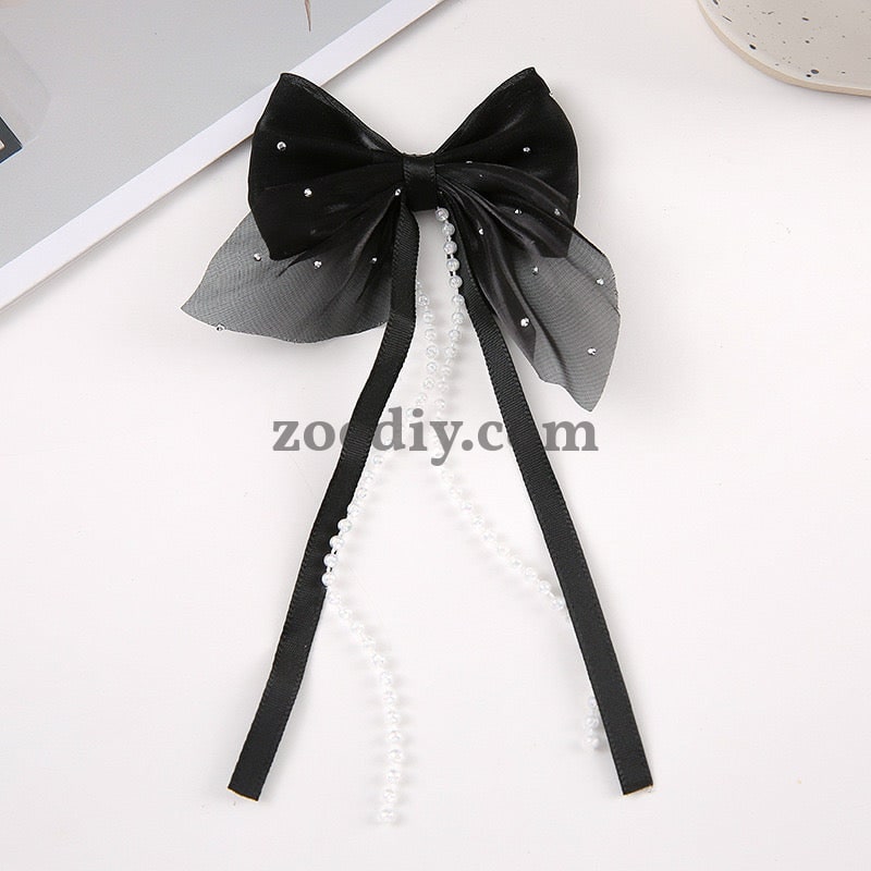 FS1362- Fabric Bow With Dangle For Making Fancy Bead or Hairpin