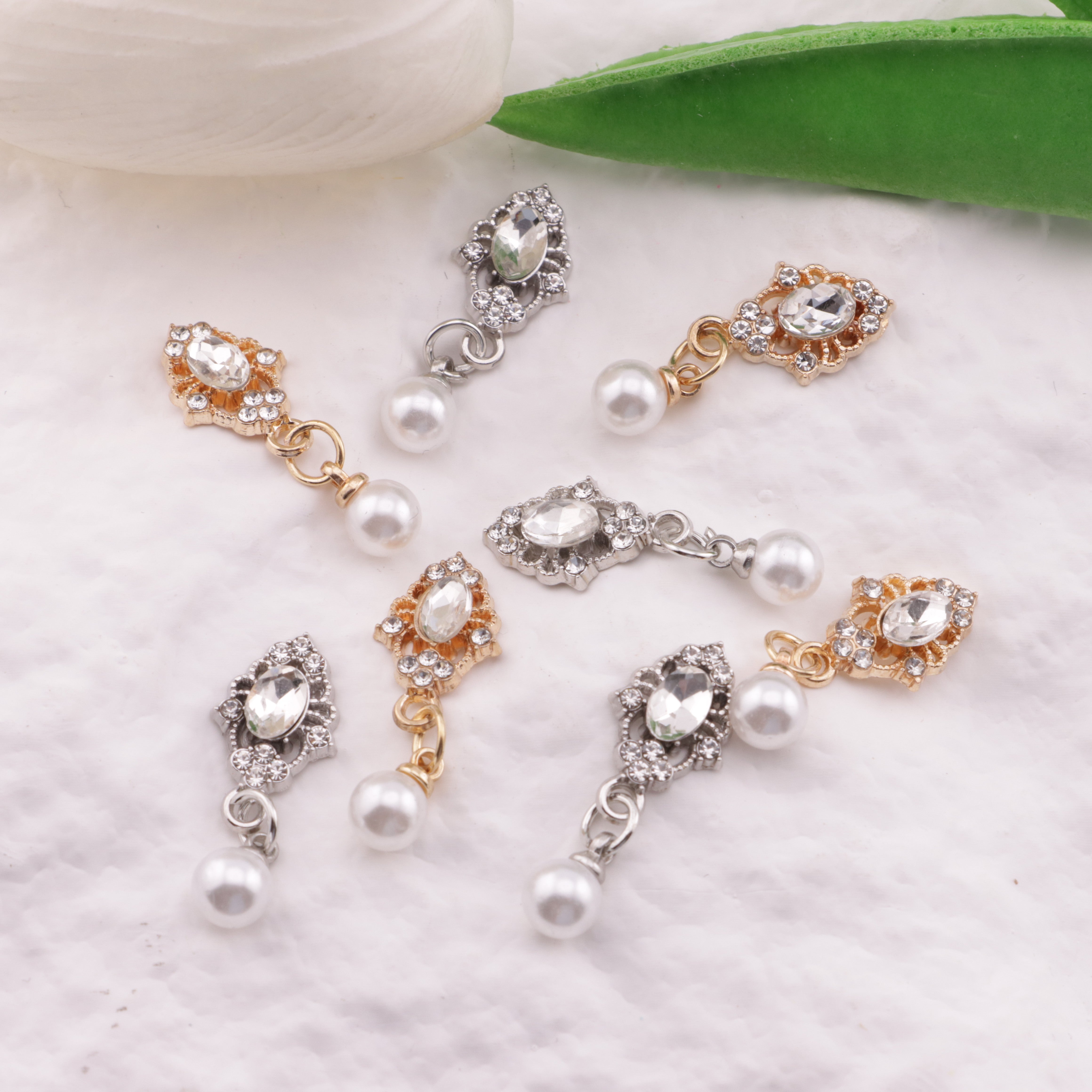 FS6193- 10*27mm Oval Charms With Pearl Pendants, Oval Marquise Metal Patches