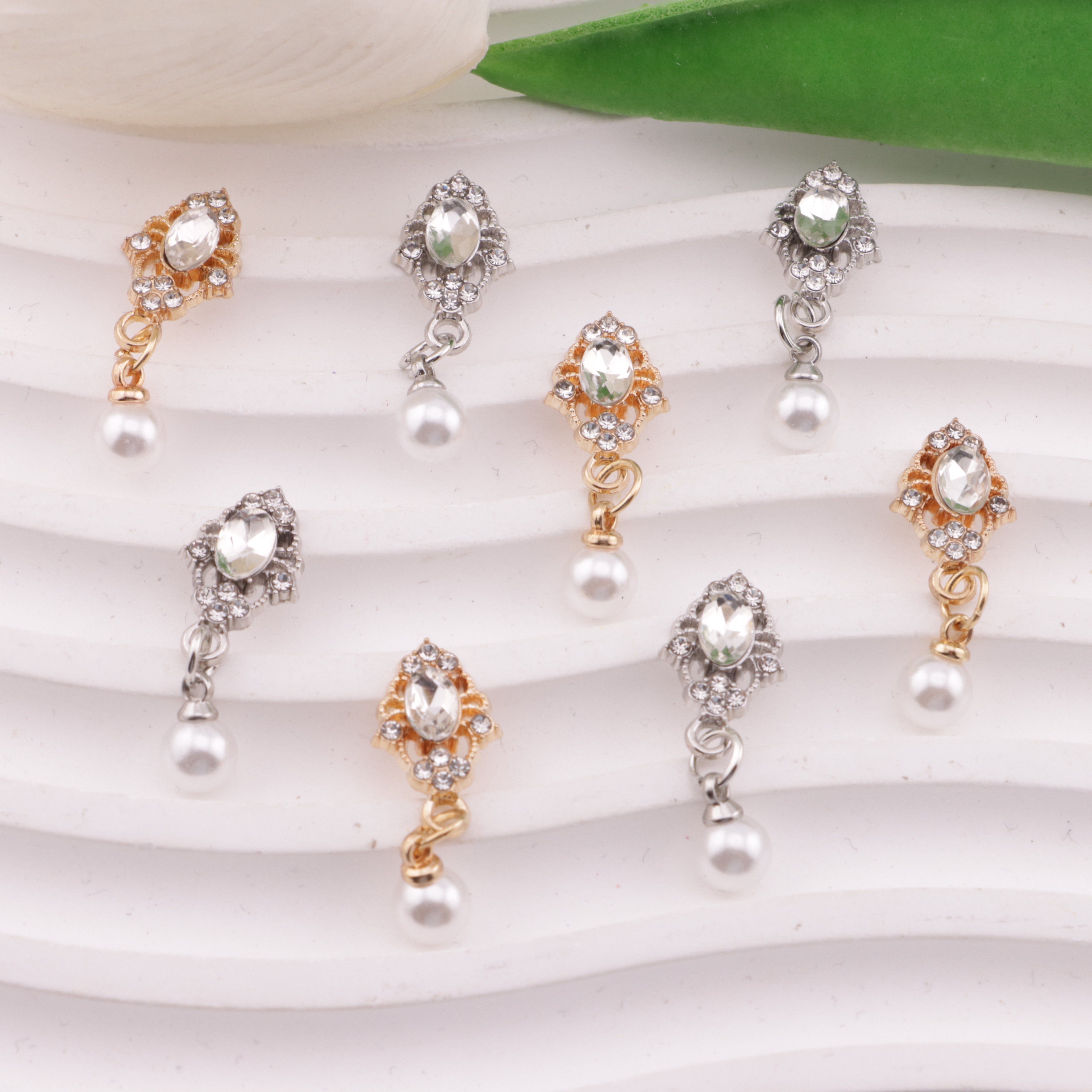 FS6193- 10*27mm Oval Charms With Pearl Pendants, Oval Marquise Metal Patches