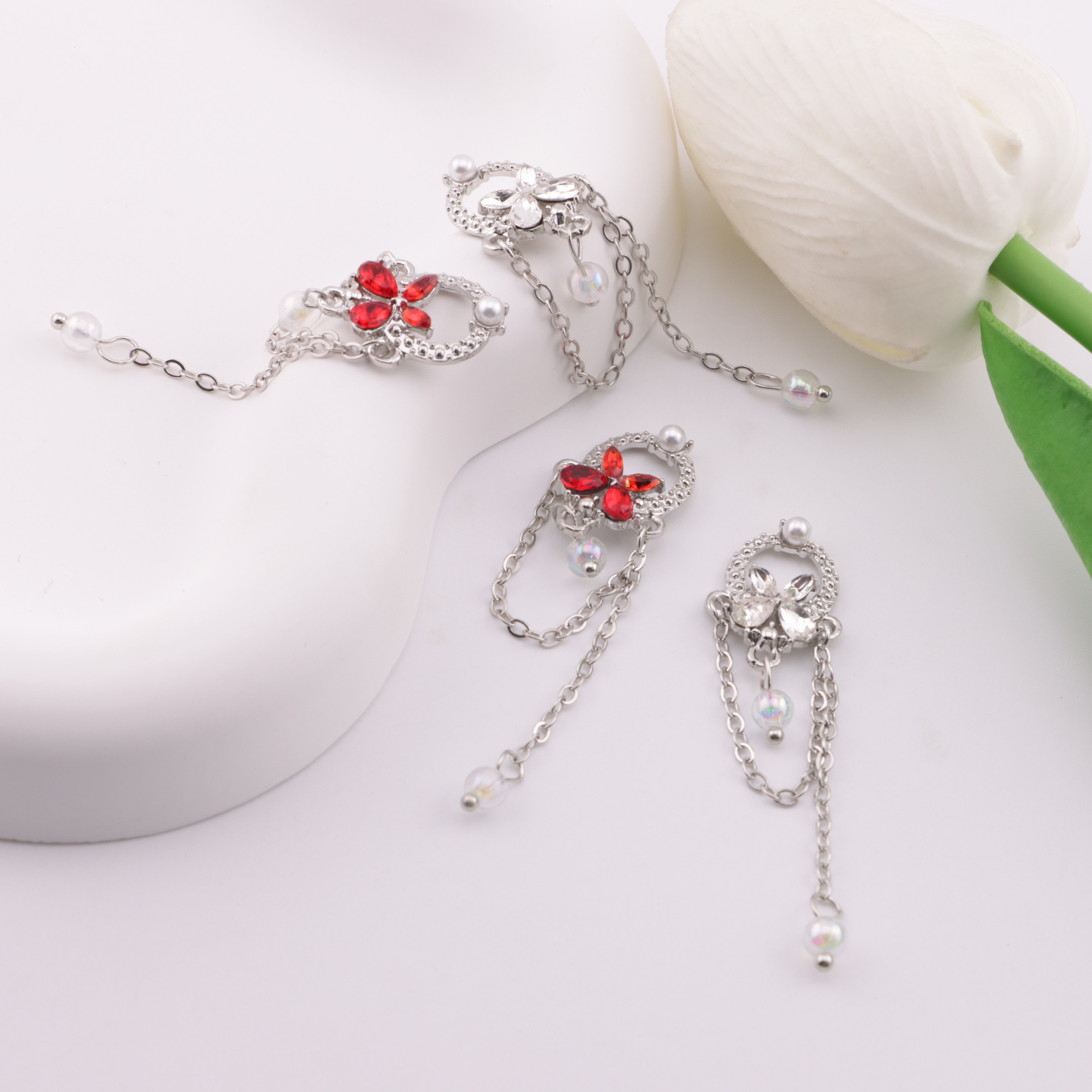 FS6205- 14×19mm Metal Bow Handheld Basket Charms With Chain, Metal Bow - Handheld Basket Patches With Chains