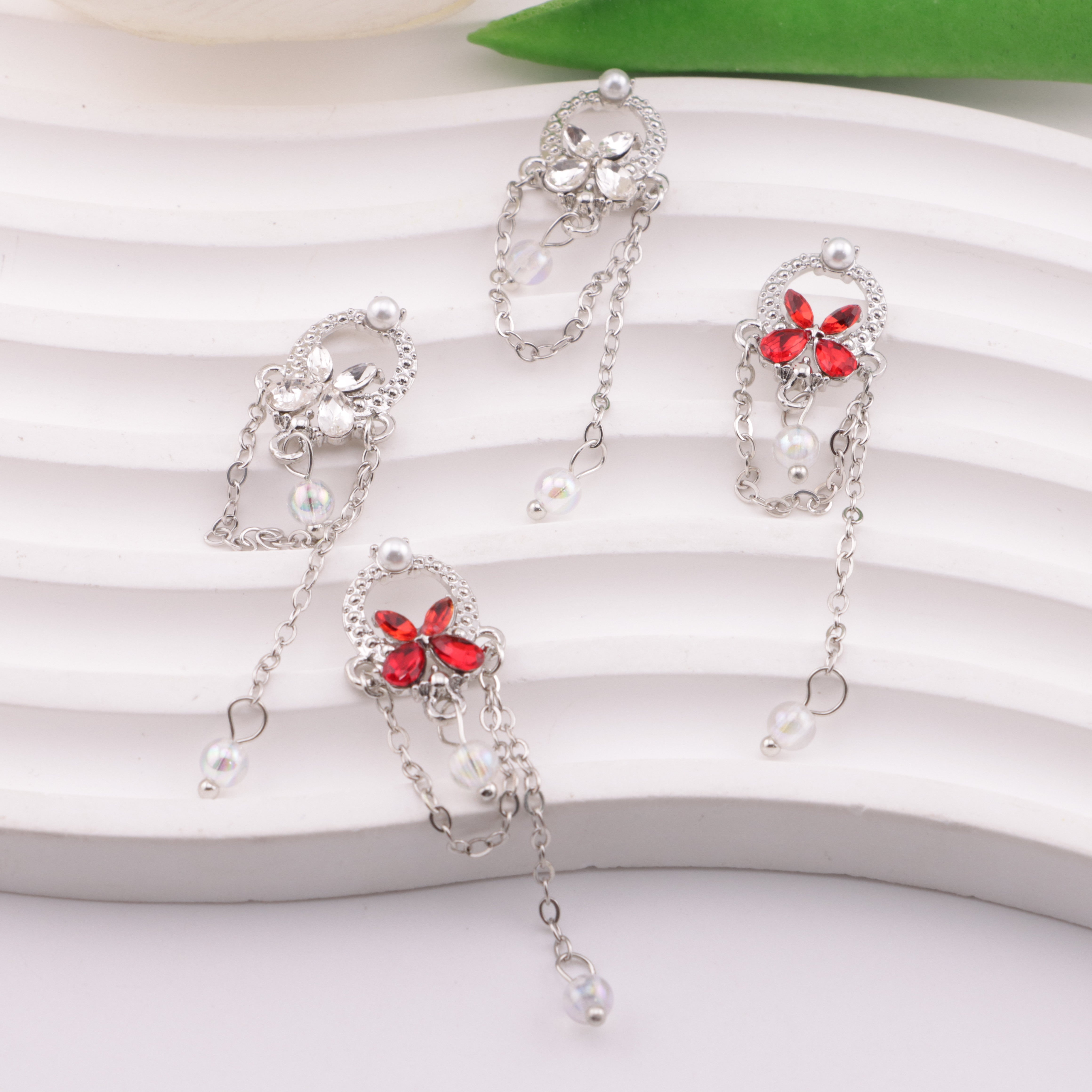 FS6205- 14×19mm Metal Bow Handheld Basket Charms With Chain, Metal Bow - Handheld Basket Patches With Chains