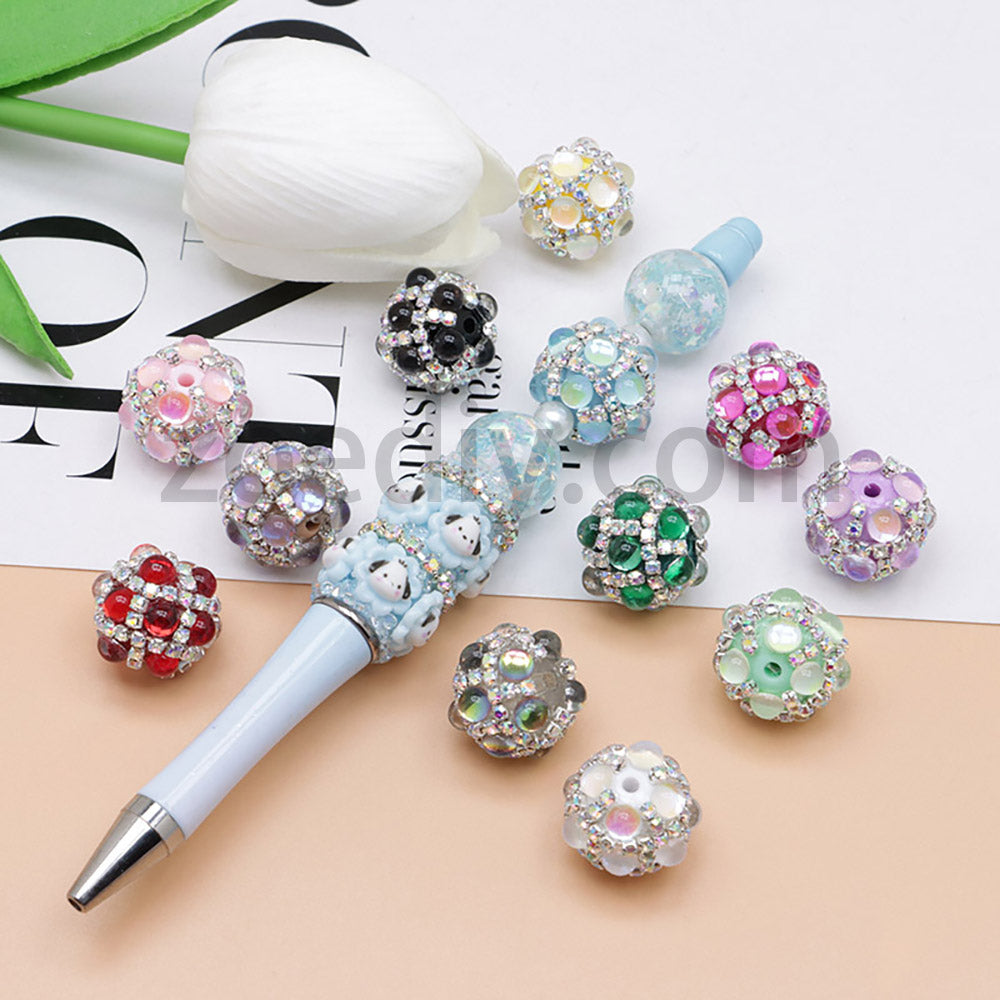 FS0366-16MM 혼합 색상 진주 풀 다이아몬드 인어 유리 구슬 (비즈 펜용)