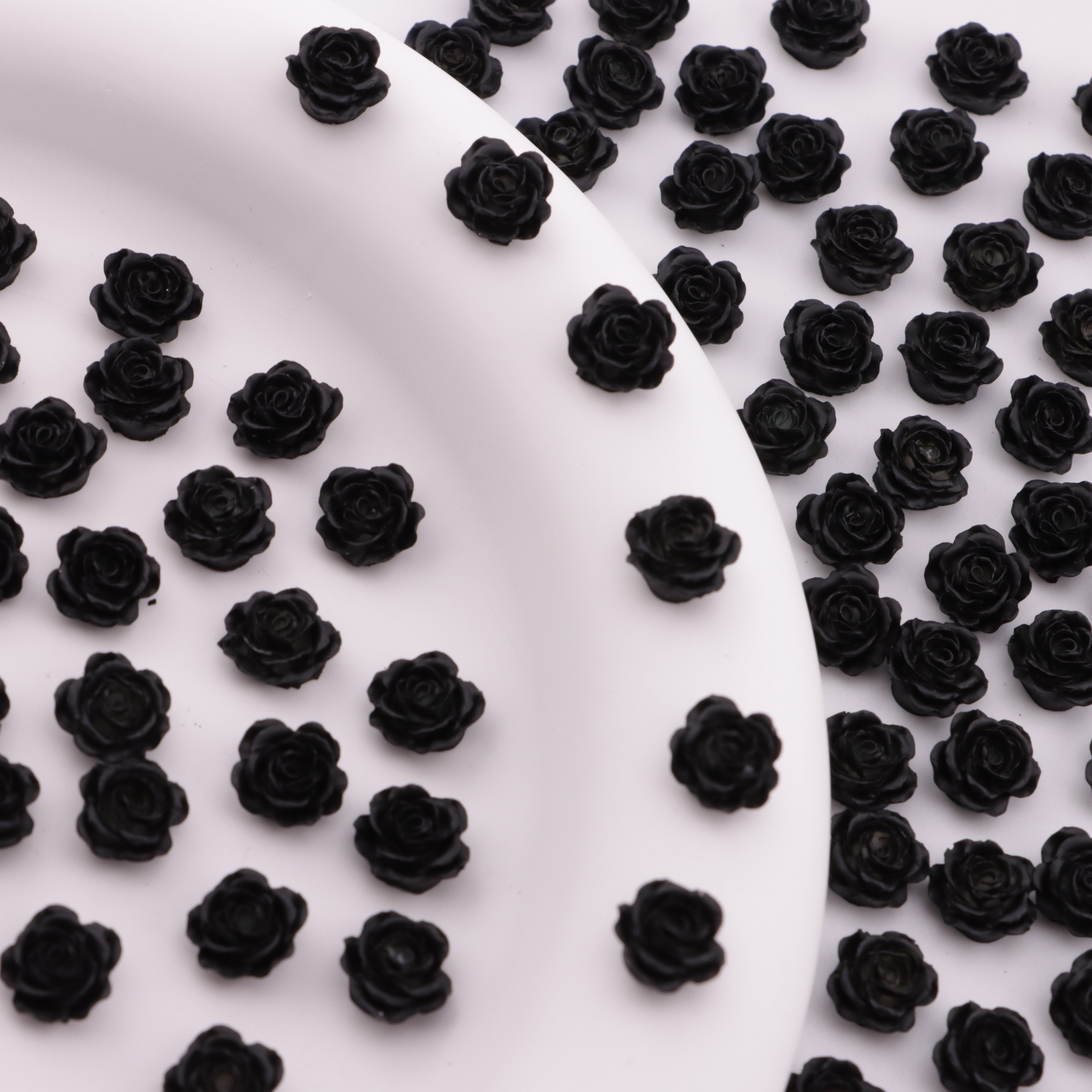 FS6288- 8mm Black Soft Flower Charms Pure Black Soft Flower Patches