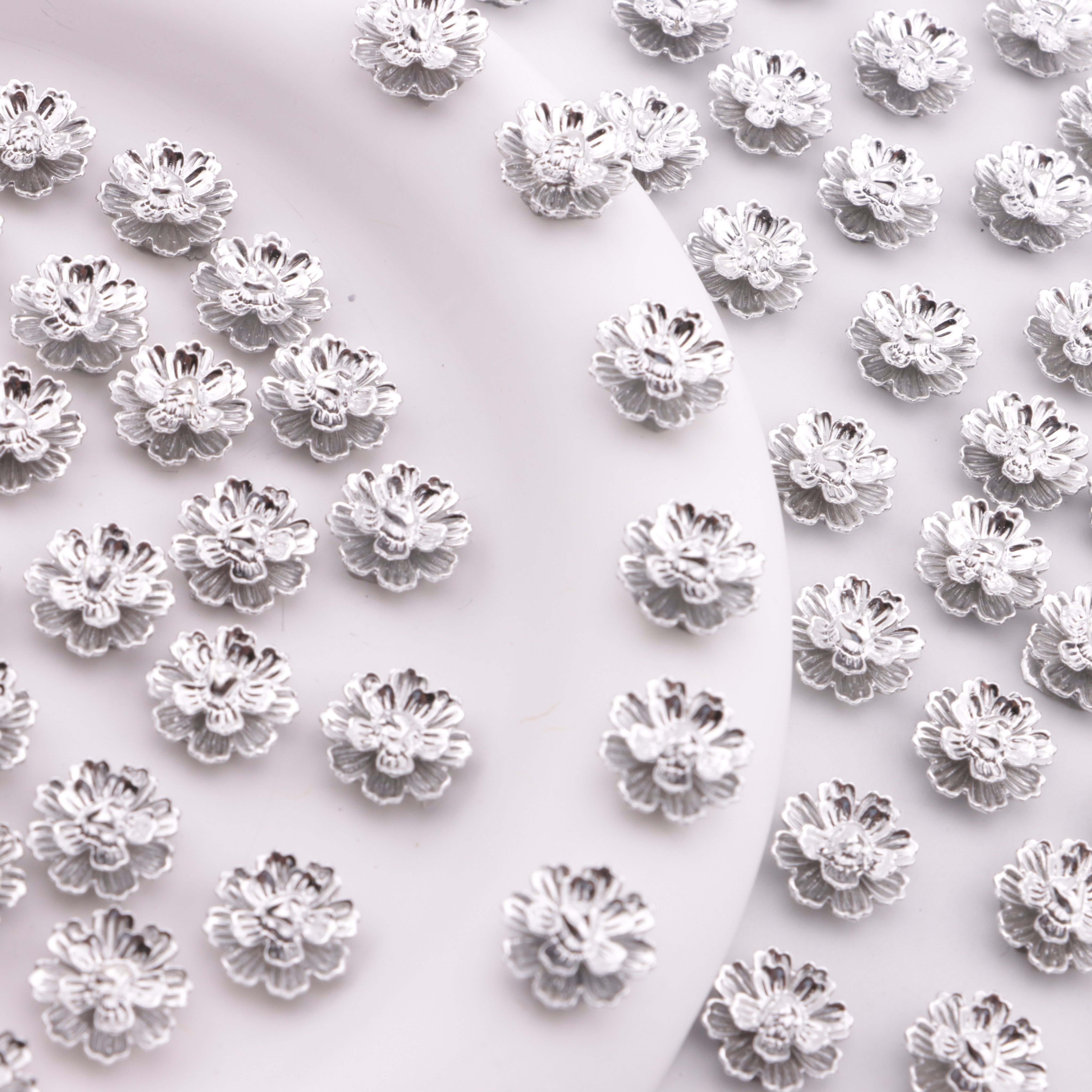 FS6290- About 13mm Silver Soft Flower Charms, Silver Soft Flower Patches