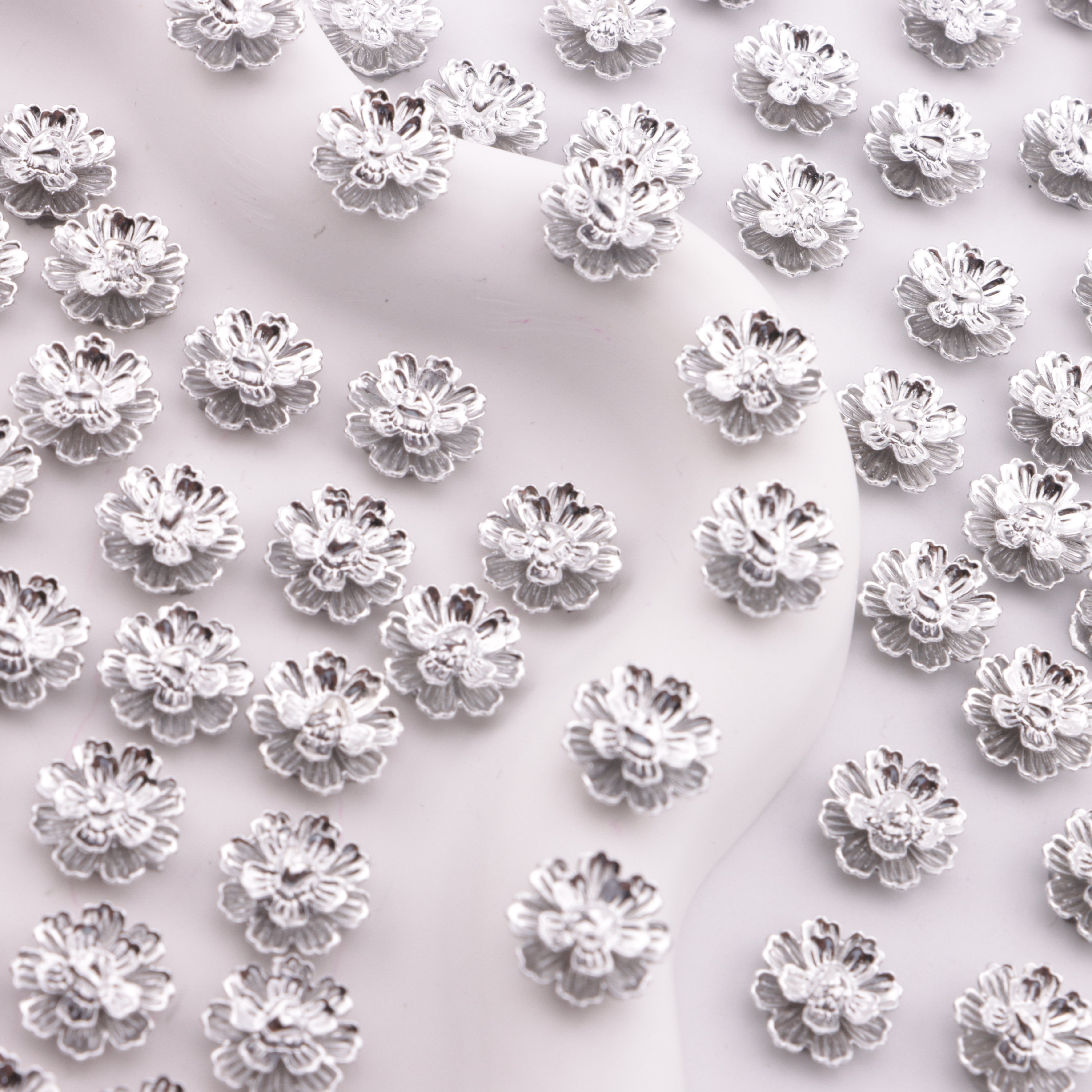 FS6290- About 13mm Silver Soft Flower Charms, Silver Soft Flower Patches