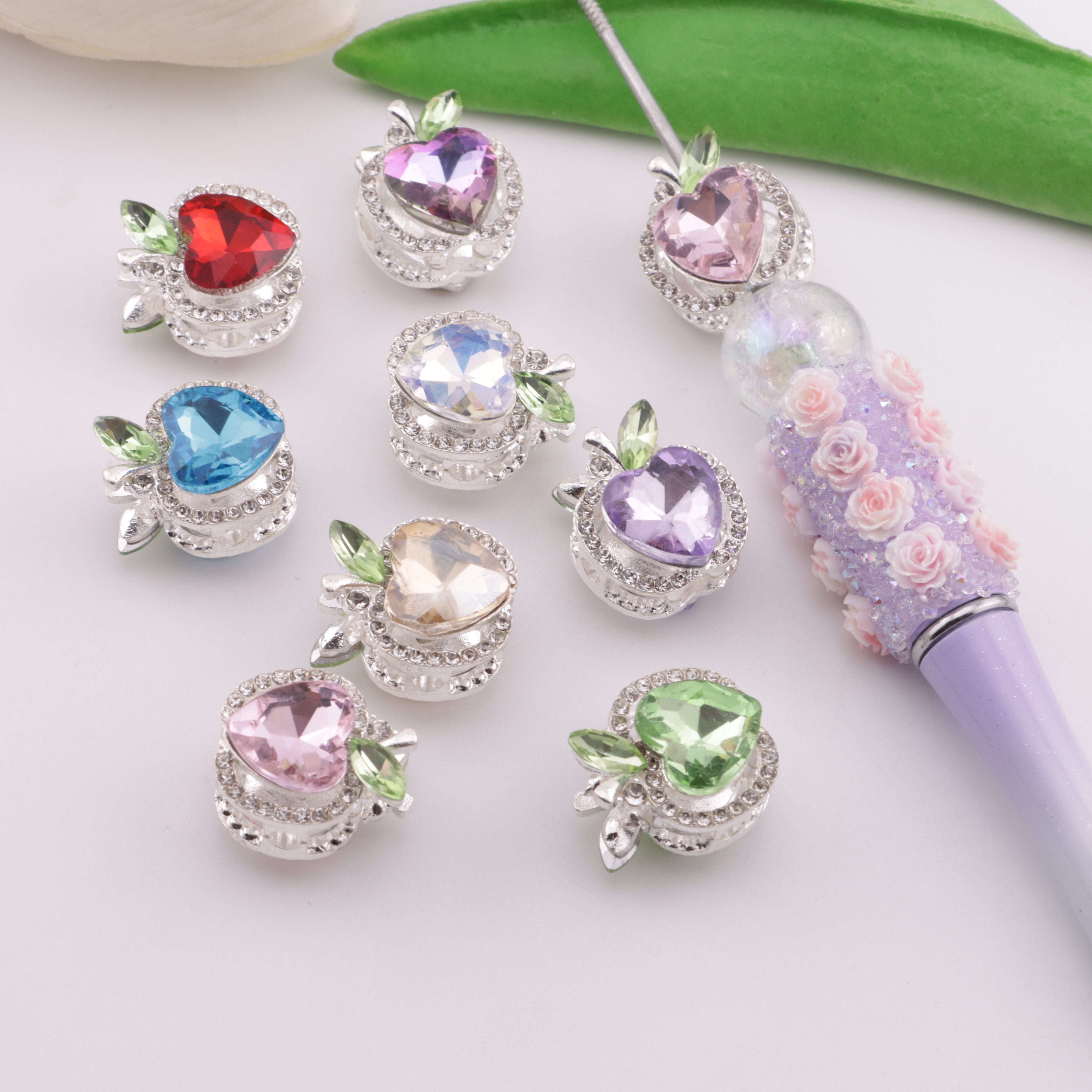 FS6305- About 17*16*19mm Crystal Apple 8 Hole Beads Fit For Beadable Pens