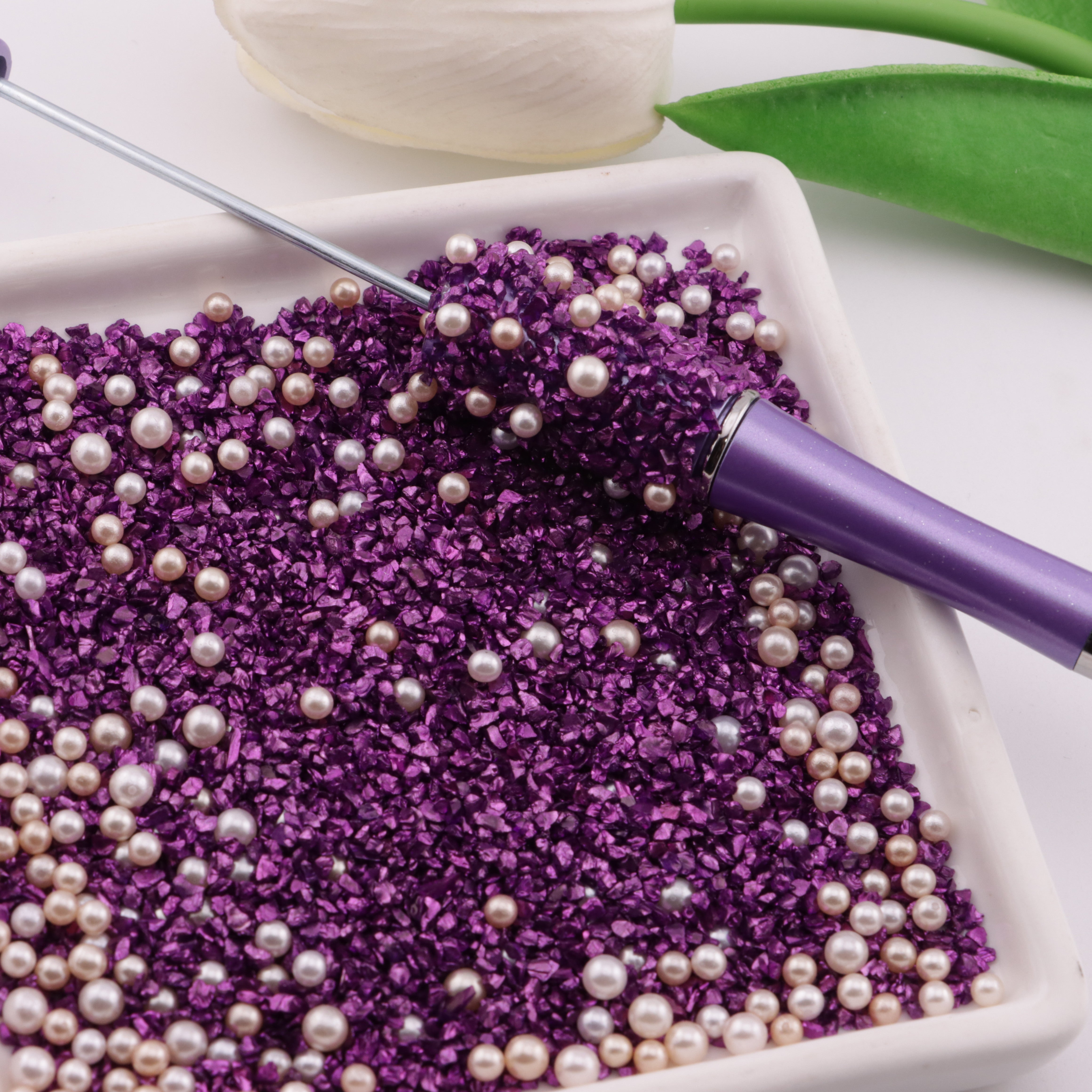 FS6298- Uv Color Glass Sand + Pearl Mixed: Colored Plated Glass Sand + Pearl Mixed Style