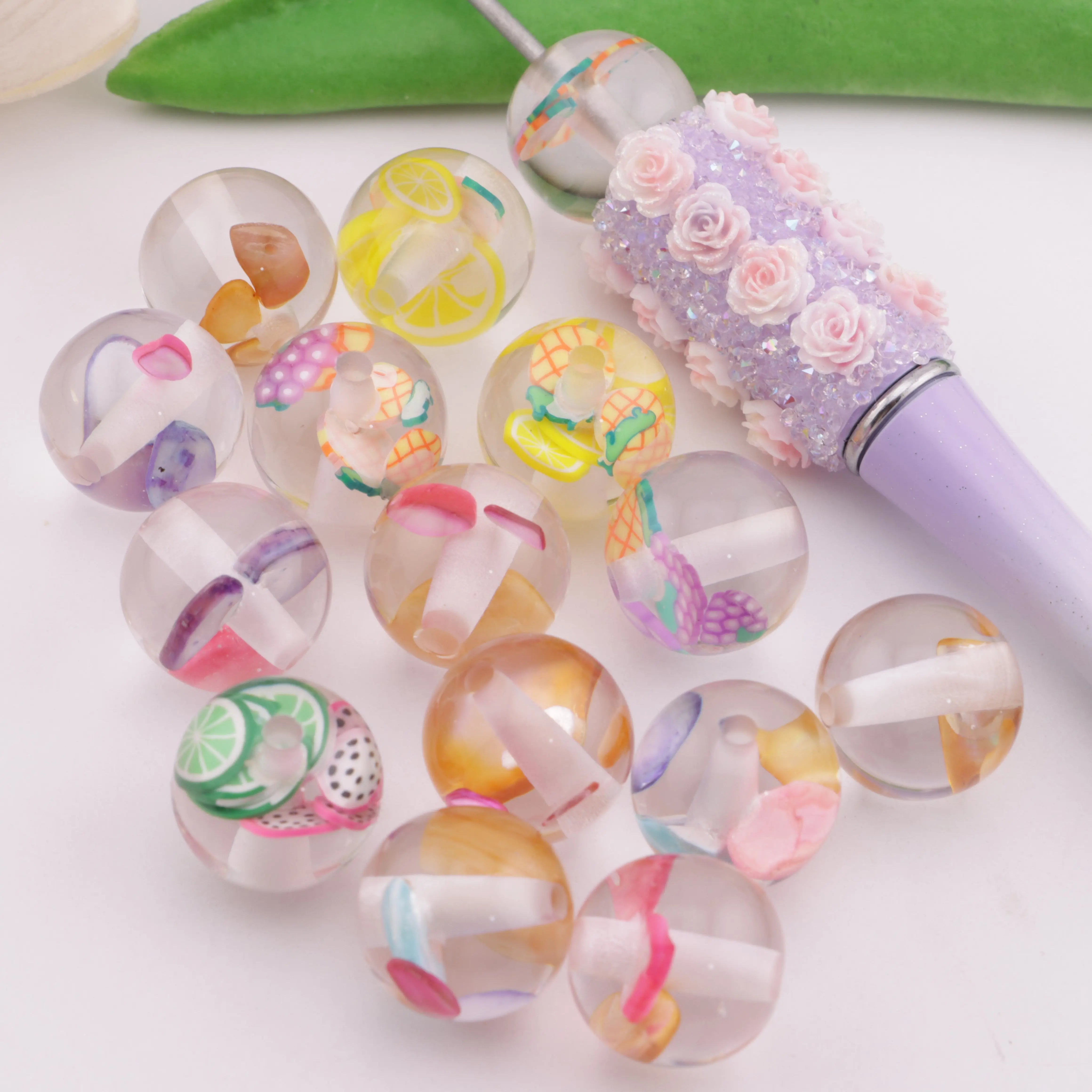 FS0991- 16MM Clear Round Various of Kinds Fruit Resin Beads Fit For Beadable Pens Zoe's DIY Shop