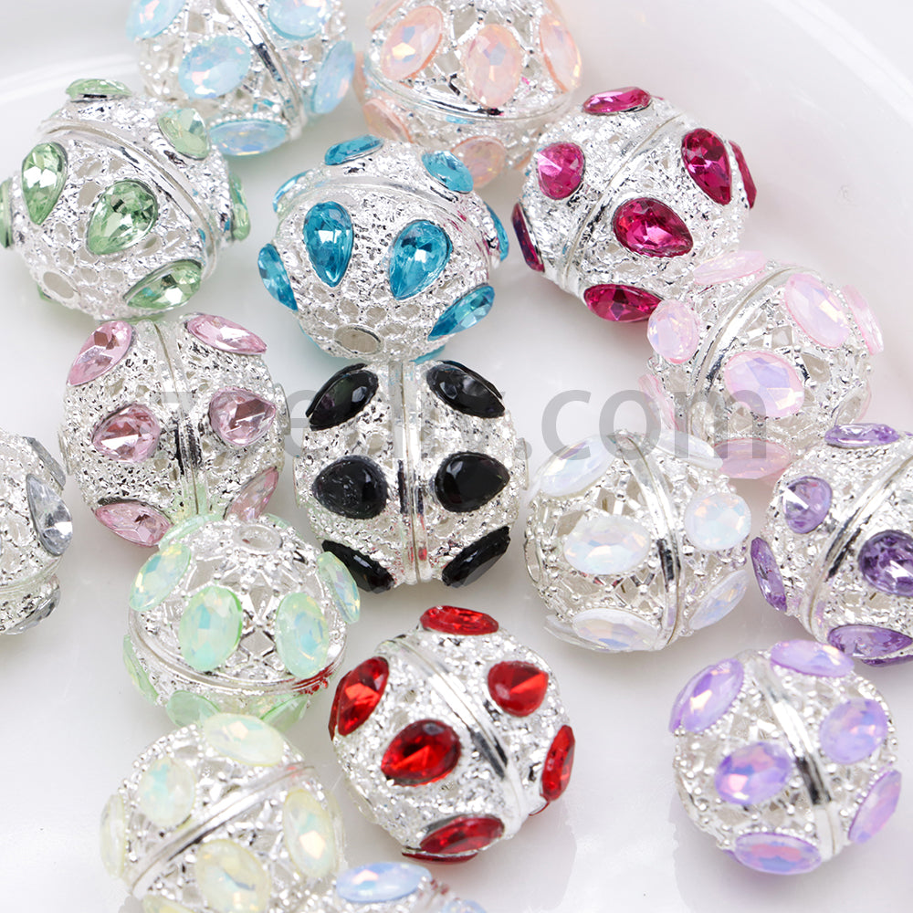 FS4856-5 Pieces Crystal Diamond Round Metal Beads Fit For Beadable Pens