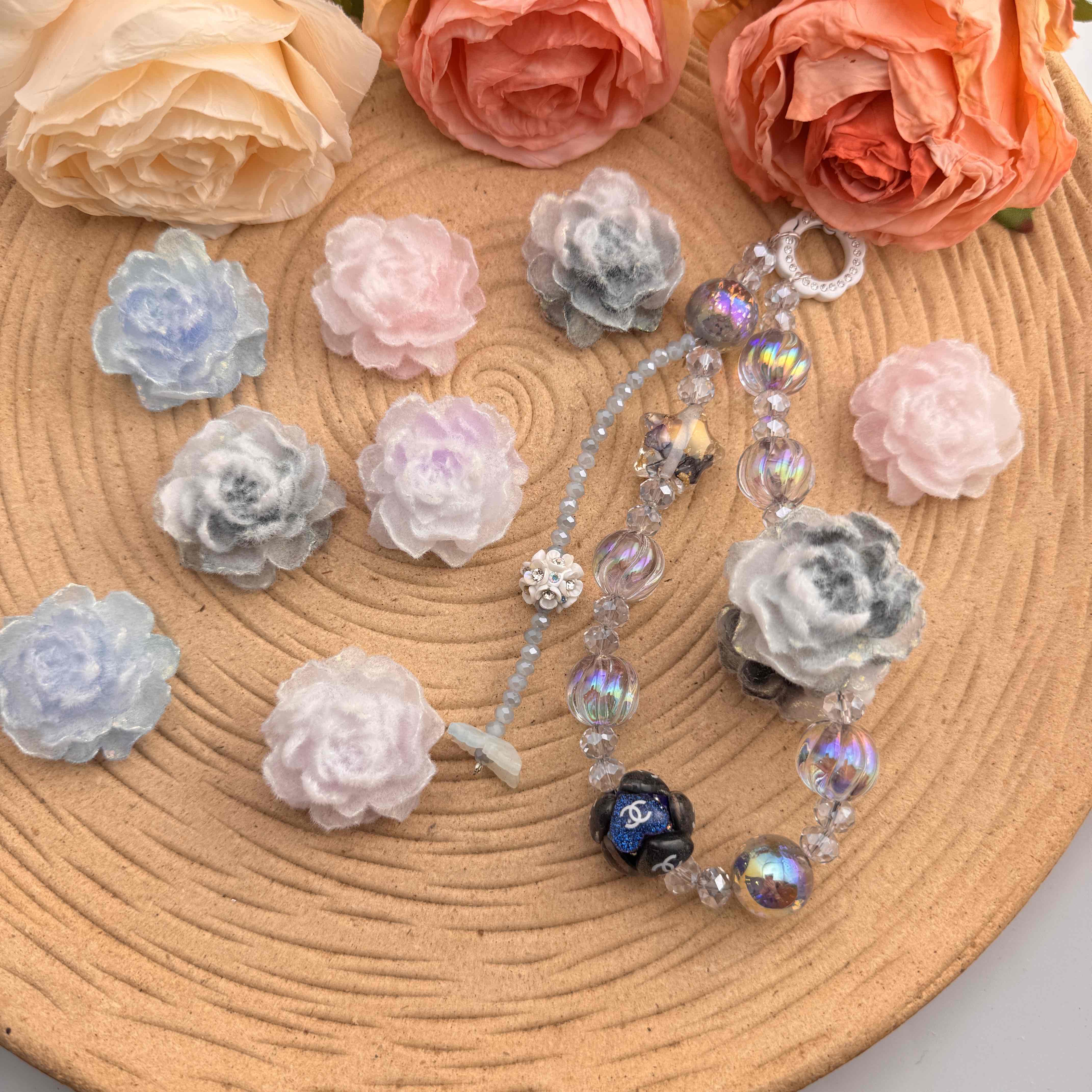 FS10057- 32mm Glowing Flocked Rose Flower For Making Fancy Beads