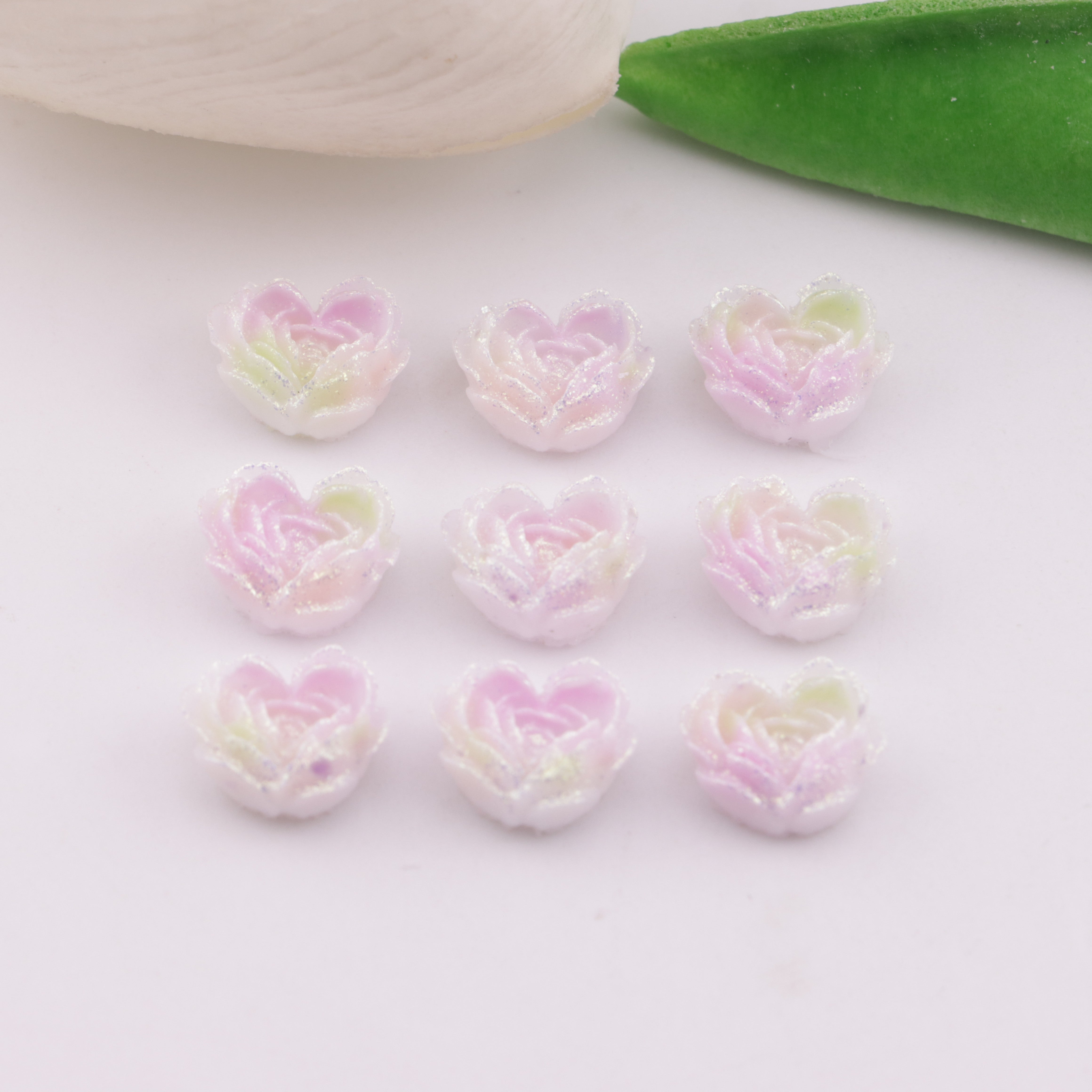 FS6352- About 9×10mm Light - Color Luminous Heart Soft Flower Charms