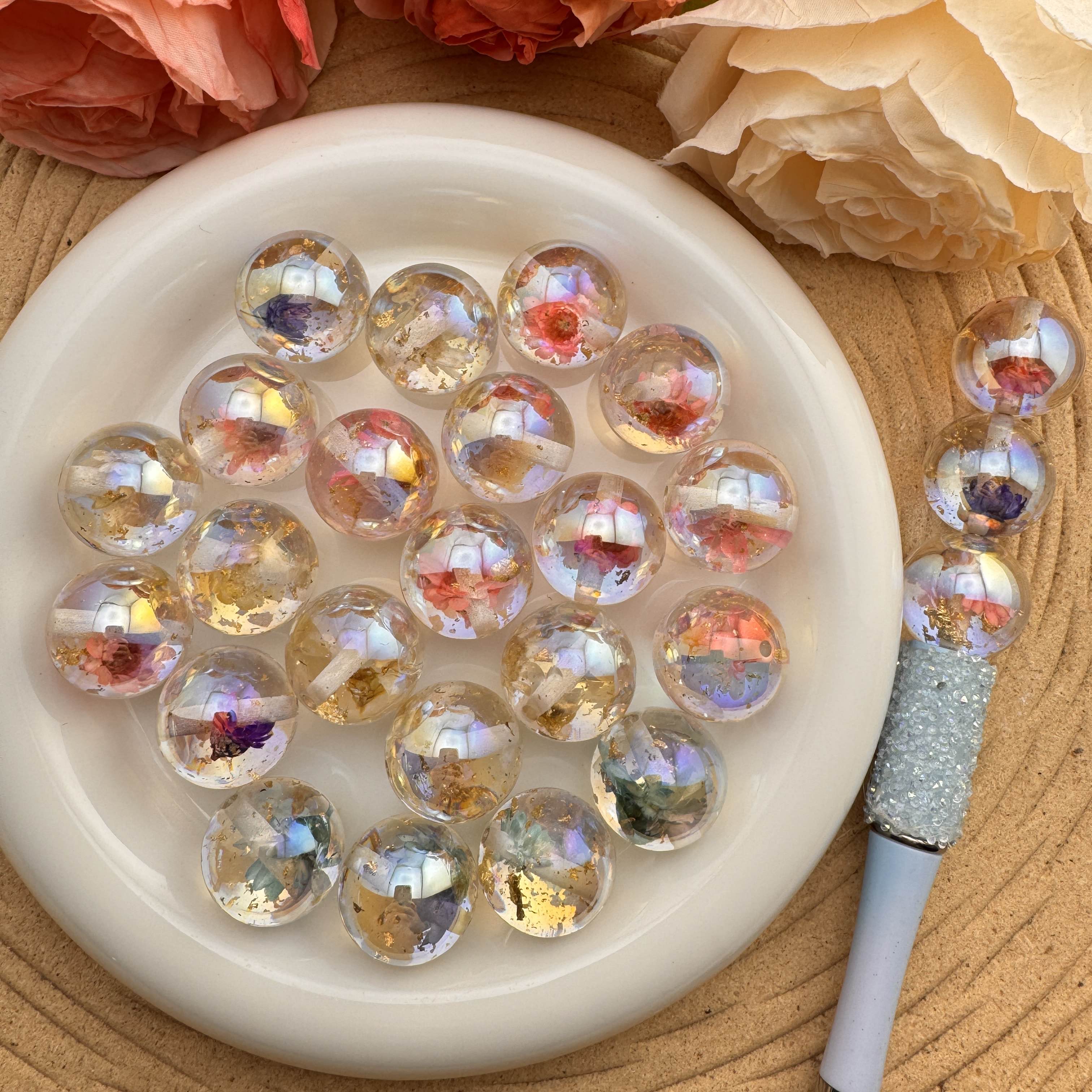 FS10063-20mm Dried Flower UV Coating Resin Beads For Beadable Pens Keychain Making