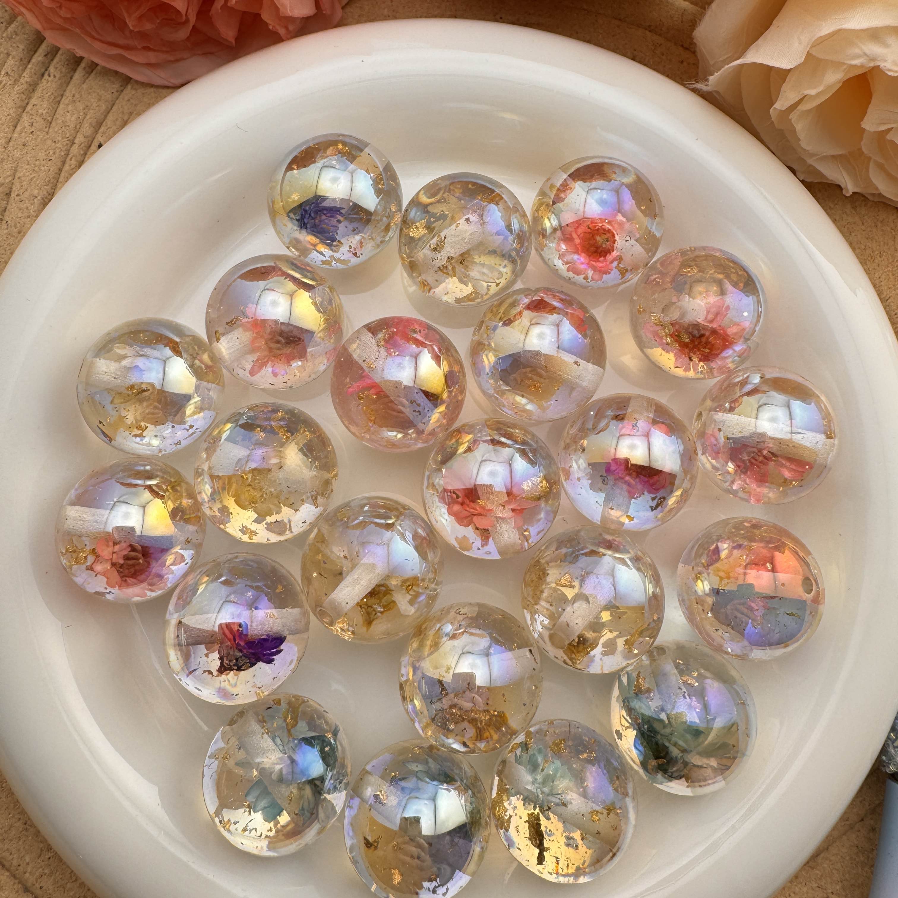 FS10063-20mm Dried Flower UV Coating Resin Beads For Beadable Pens Keychain Making