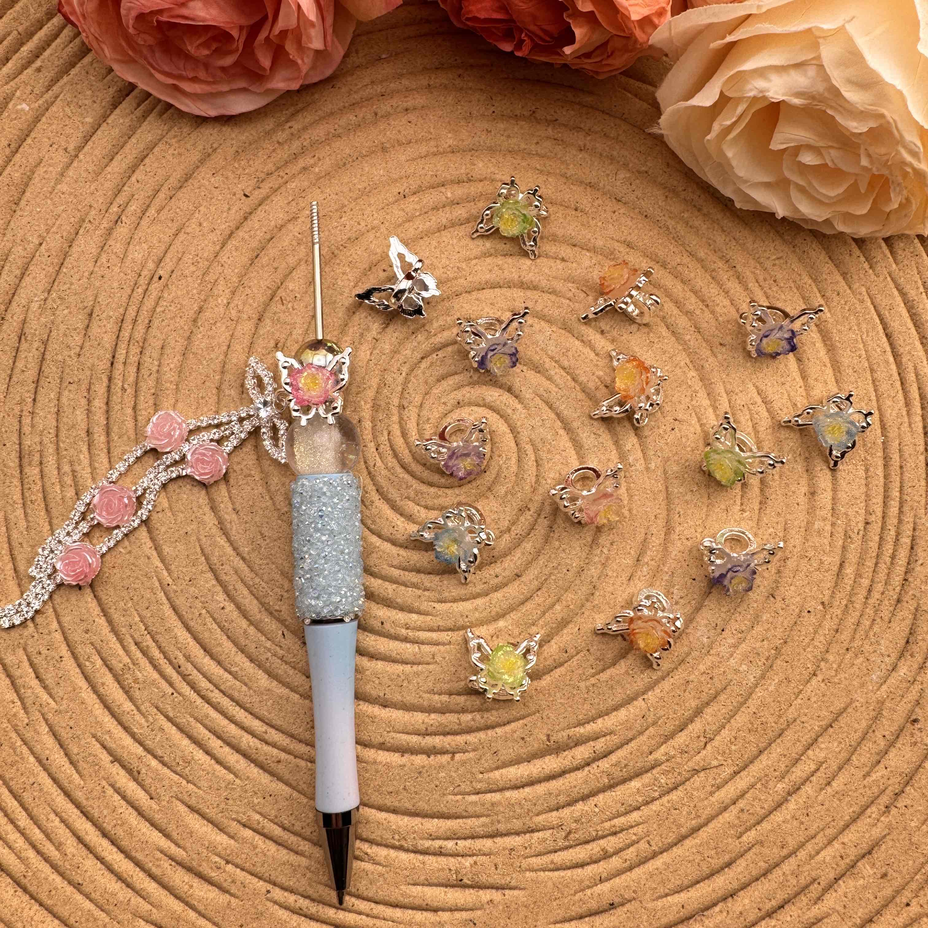 FS10061-12mm Glowing Soft Flower Metal Spacer With Connector For Making Bracelet Beadable Pens