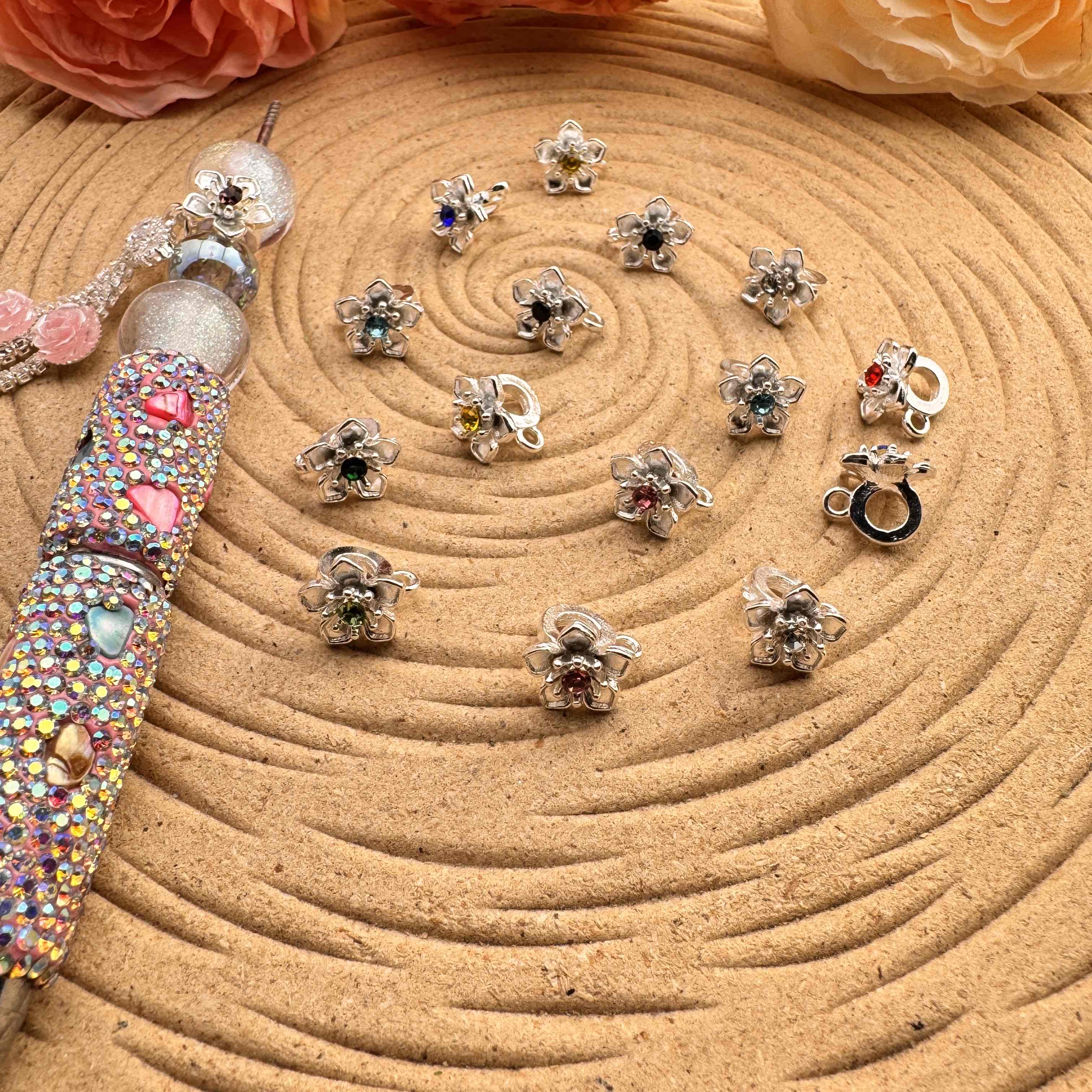 FS10060-10mm Metal Flower Spacer With Connector For Beadable Pens Jewelry Making