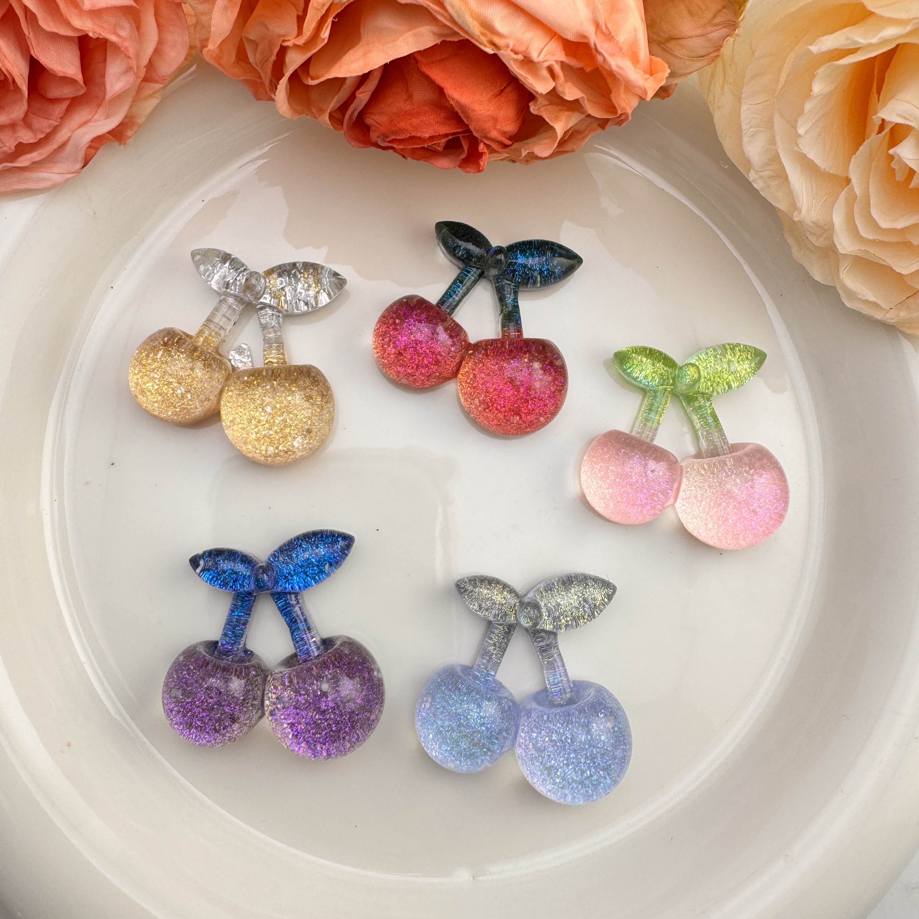 FS10072-Glitter Cherry Resin Patch For Making Fancy Beads Pendant