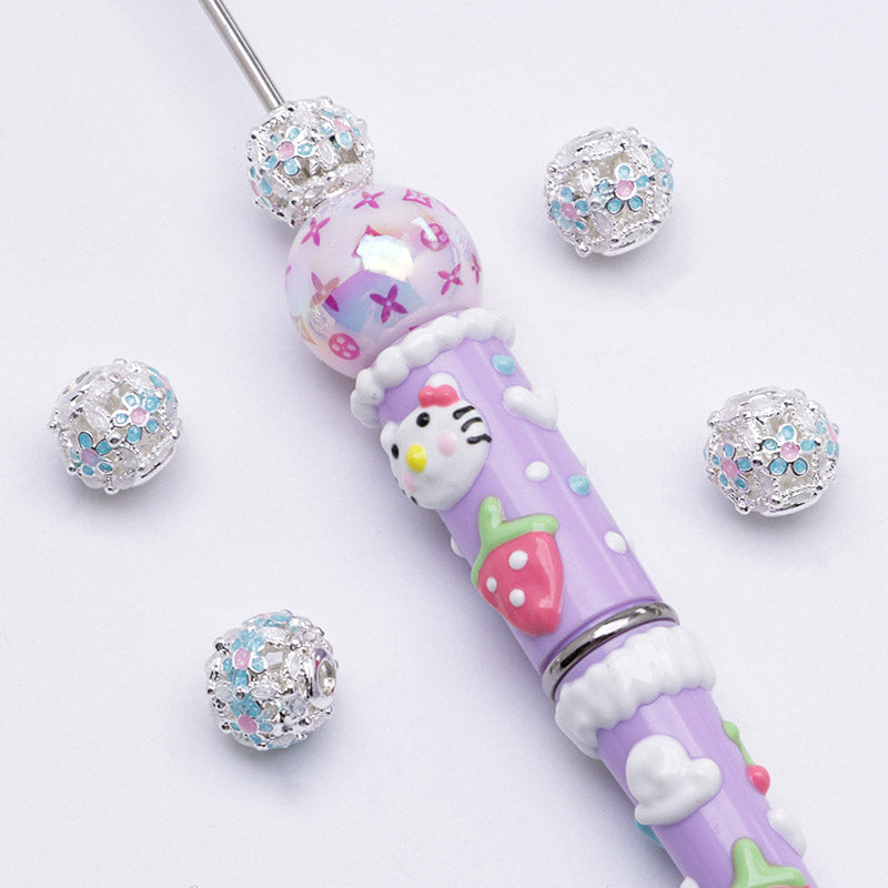 FS5099- 10mm Heart 5 Petal Metal Beads Love - Pearl Five - Petal Flower Alloy Beads Fit For Pen