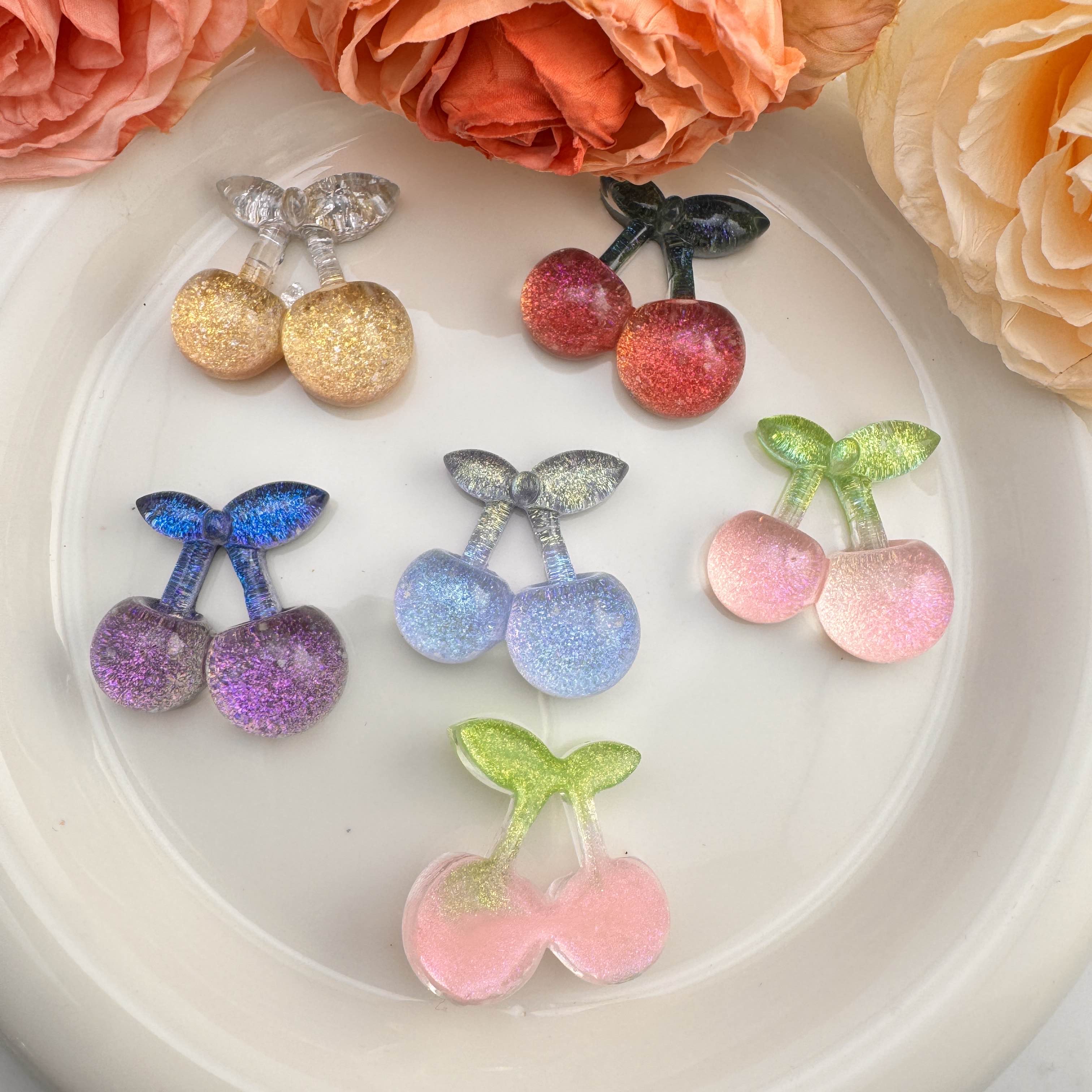 FS10072-Glitter Cherry Resin Patch For Making Fancy Beads Pendant