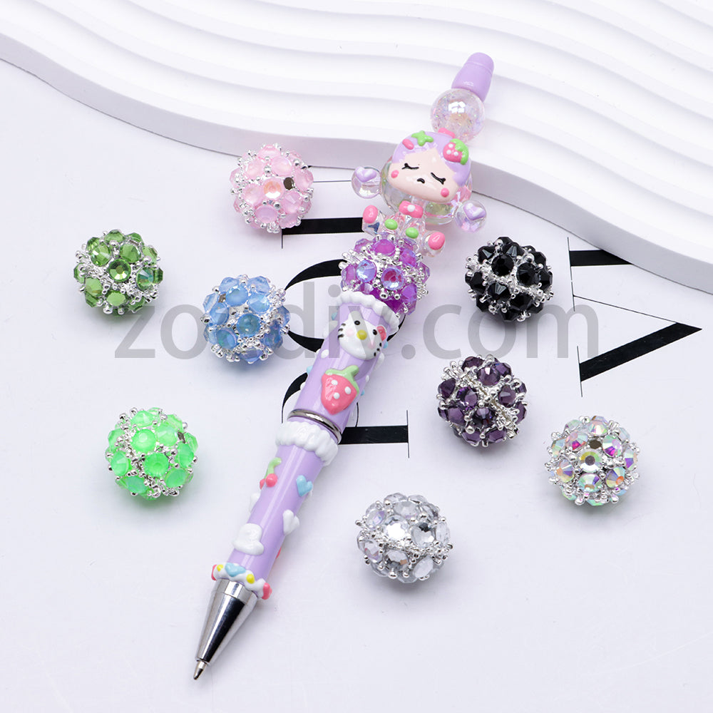 FS4854-5 Pieces Mocha Diamond Metal Round Beads Fit For Beadable Pens