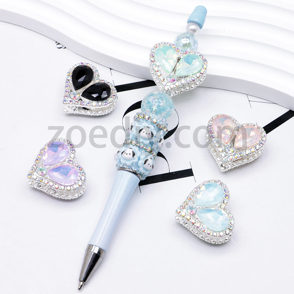 FS4852-Double Sided Heart Crystal Diamond Metal Beads Fit For Beadable Pens