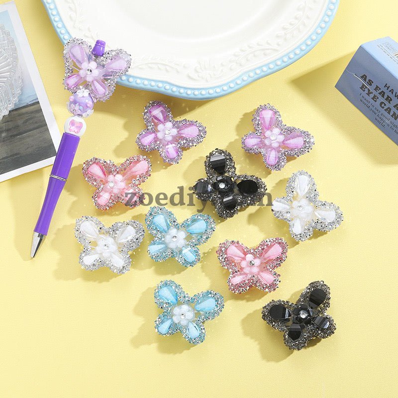 FS0934- Mixed Color Heavy Granulated Sugar Butterfly Acrylic Beads Fit For Beadable Pens