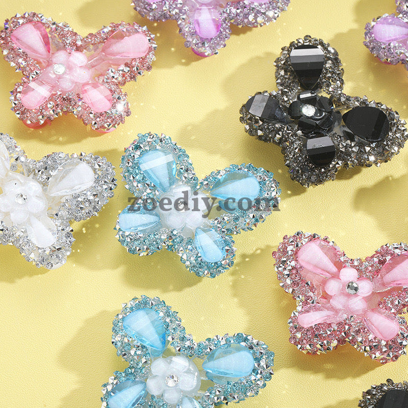 FS0934- Mixed Color Heavy Granulated Sugar Butterfly Acrylic Beads Fit For Beadable Pens