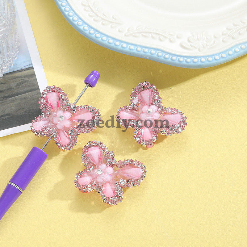 FS0934- Mixed Color Heavy Granulated Sugar Butterfly Acrylic Beads Fit For Beadable Pens