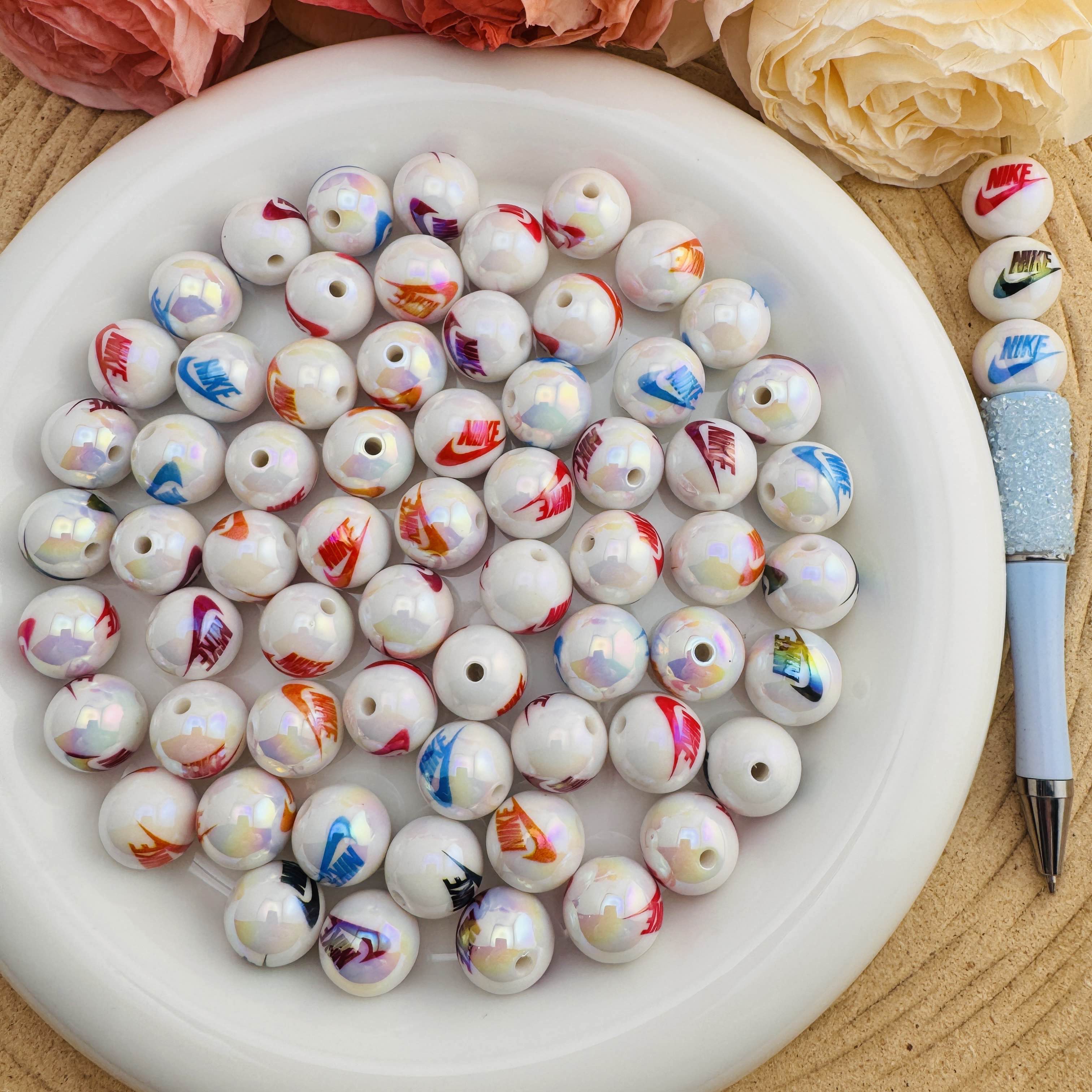 FS10086-Random Mixed Solid Color UV Coating Printed Acrylic Beads For Beadable Pens Keychain Making