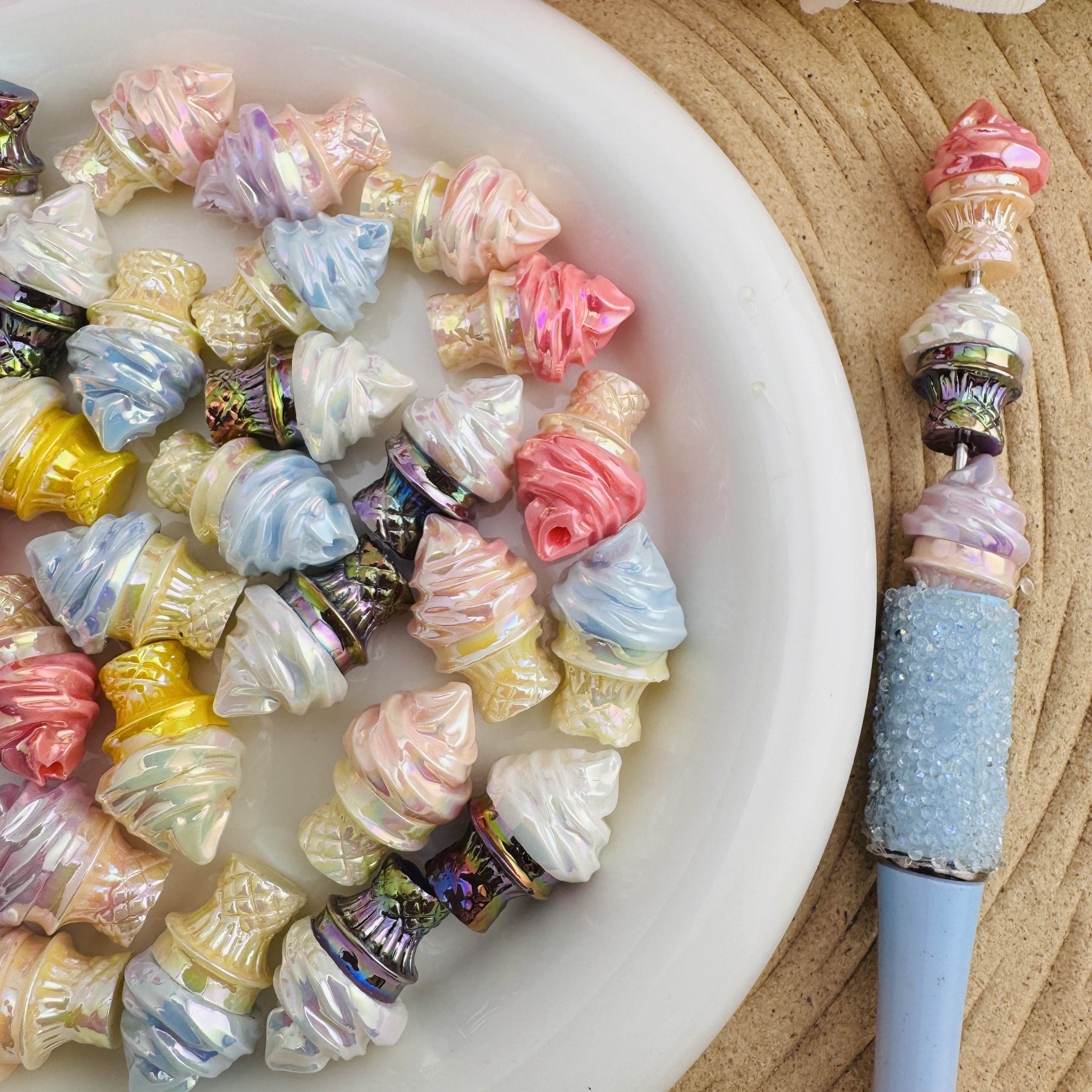 FS10084-14×22mm Random Mixed Ice Cream UV Coating Acrylic Beads For Beadable Pens Keychain Making