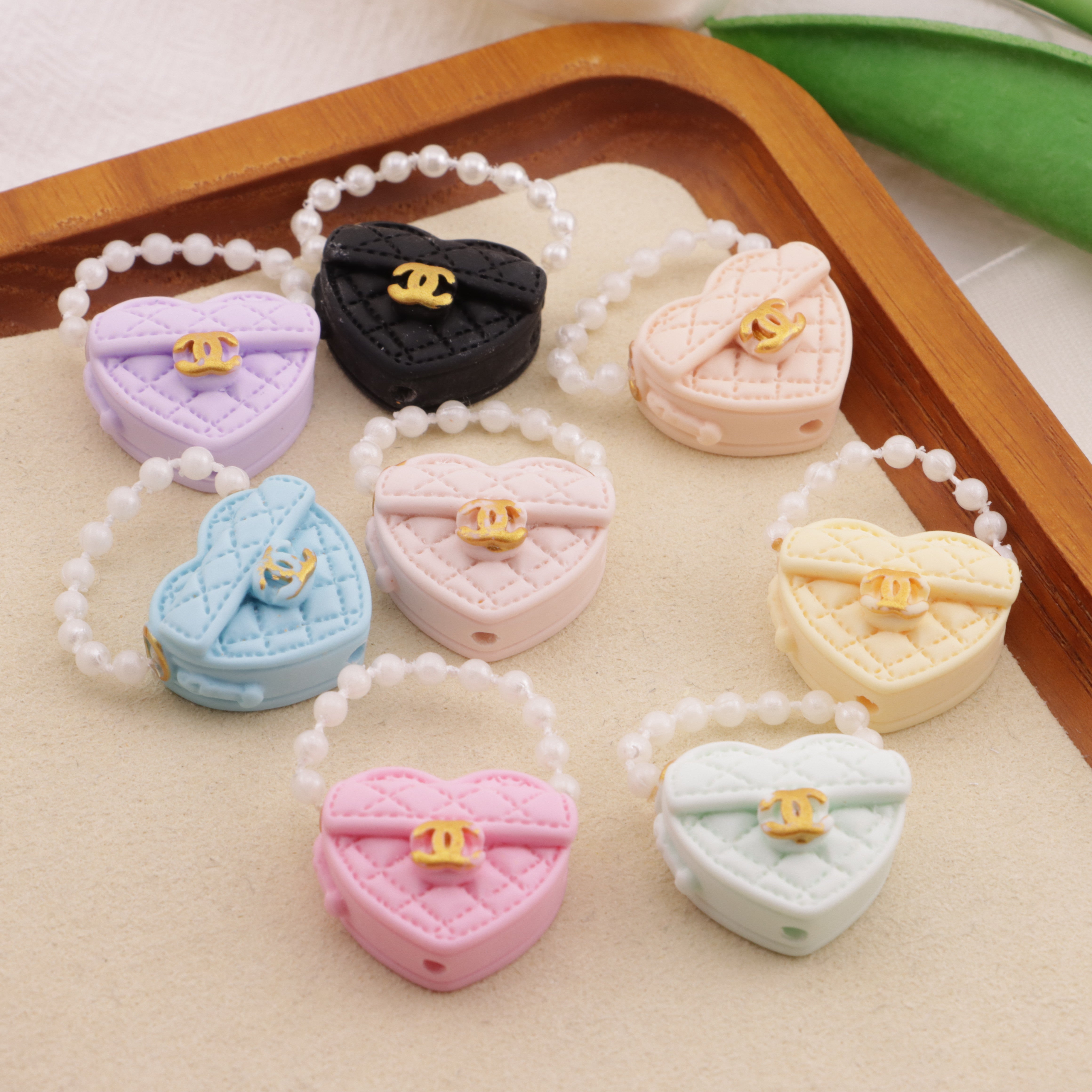FS6284- 18×21mm CC Heart Bags Beads Pearl Chain Heart-Shaped Bag Beads Zoe's DIY Shop