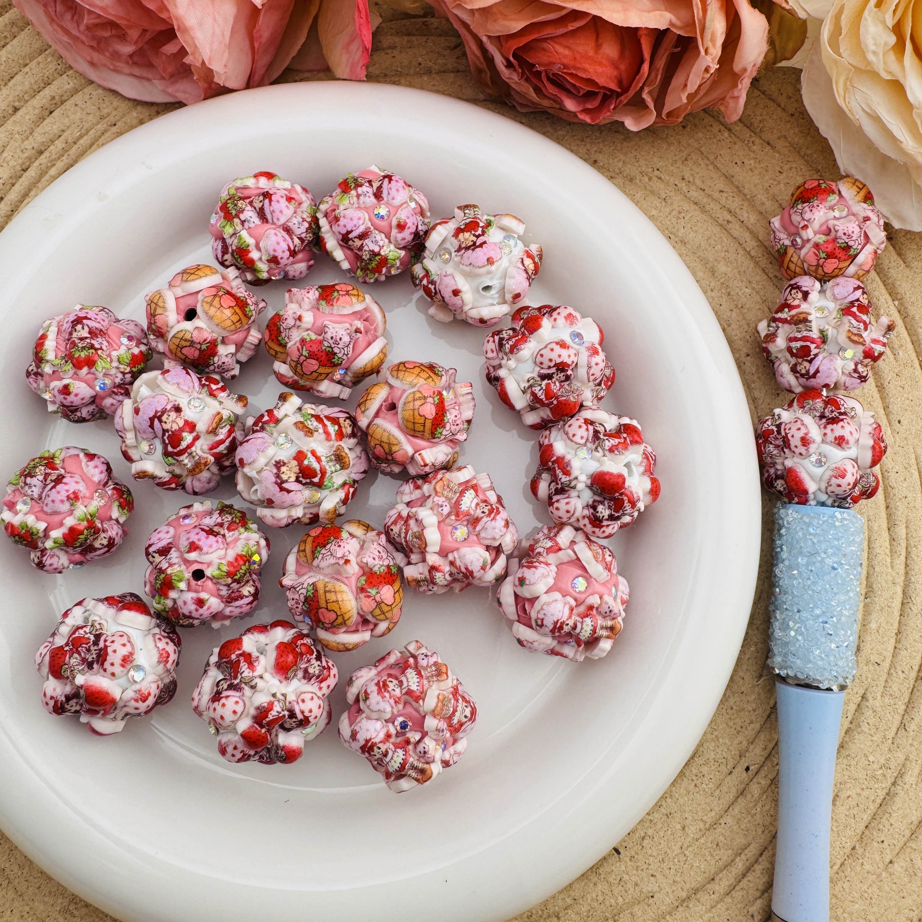 FS10088-20mm Strawberry Clay Beads For Beadable Pens Keychain Making