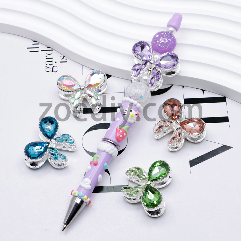 FS4517- 2Pieces Crystal Diamond Metal Bows Beads Fit For Beadable Pens