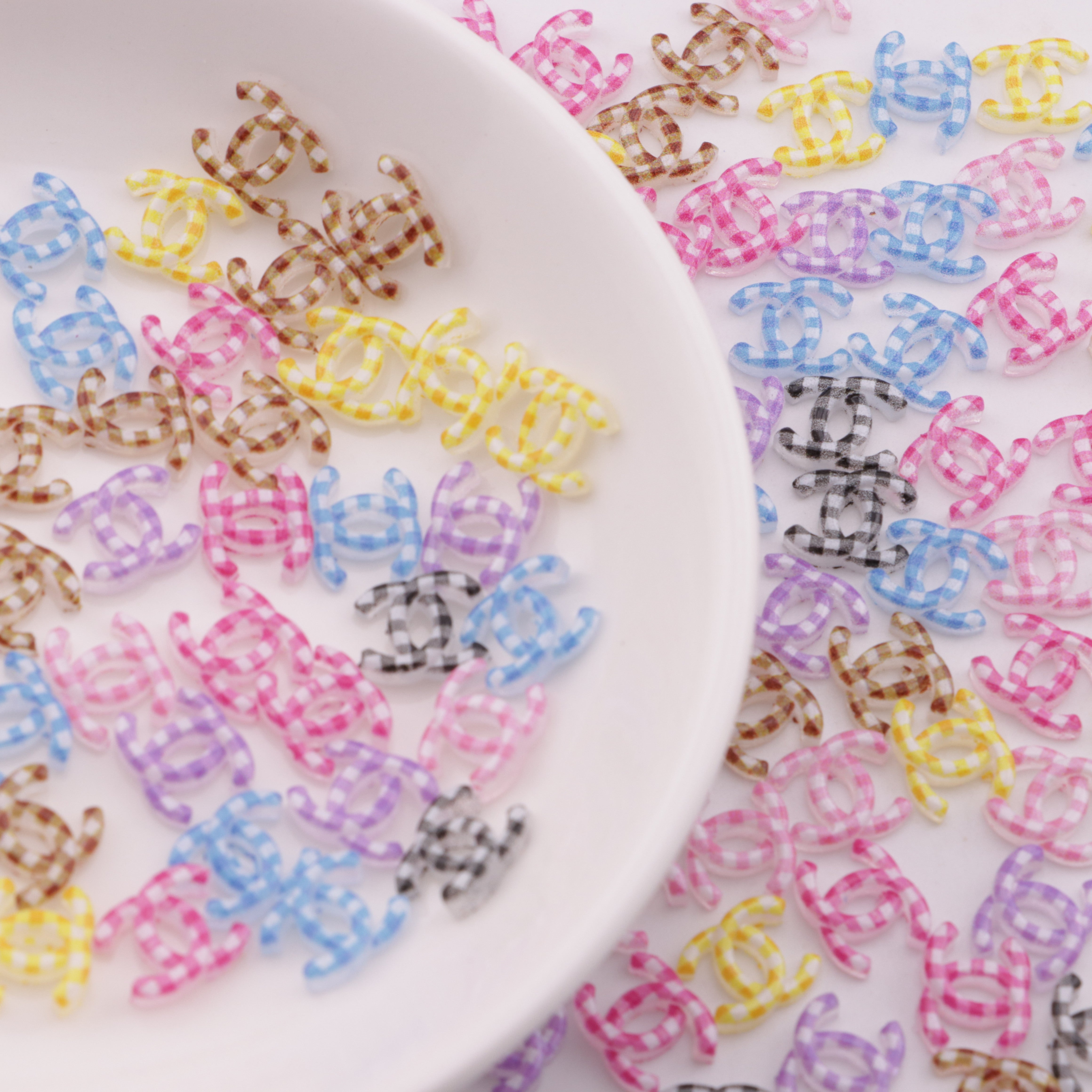 FS6443- 9.5×8Mm CC Luminous Plaid Colourful Charms Luminous CC Plaid Print Patch Zoe's DIY Shop