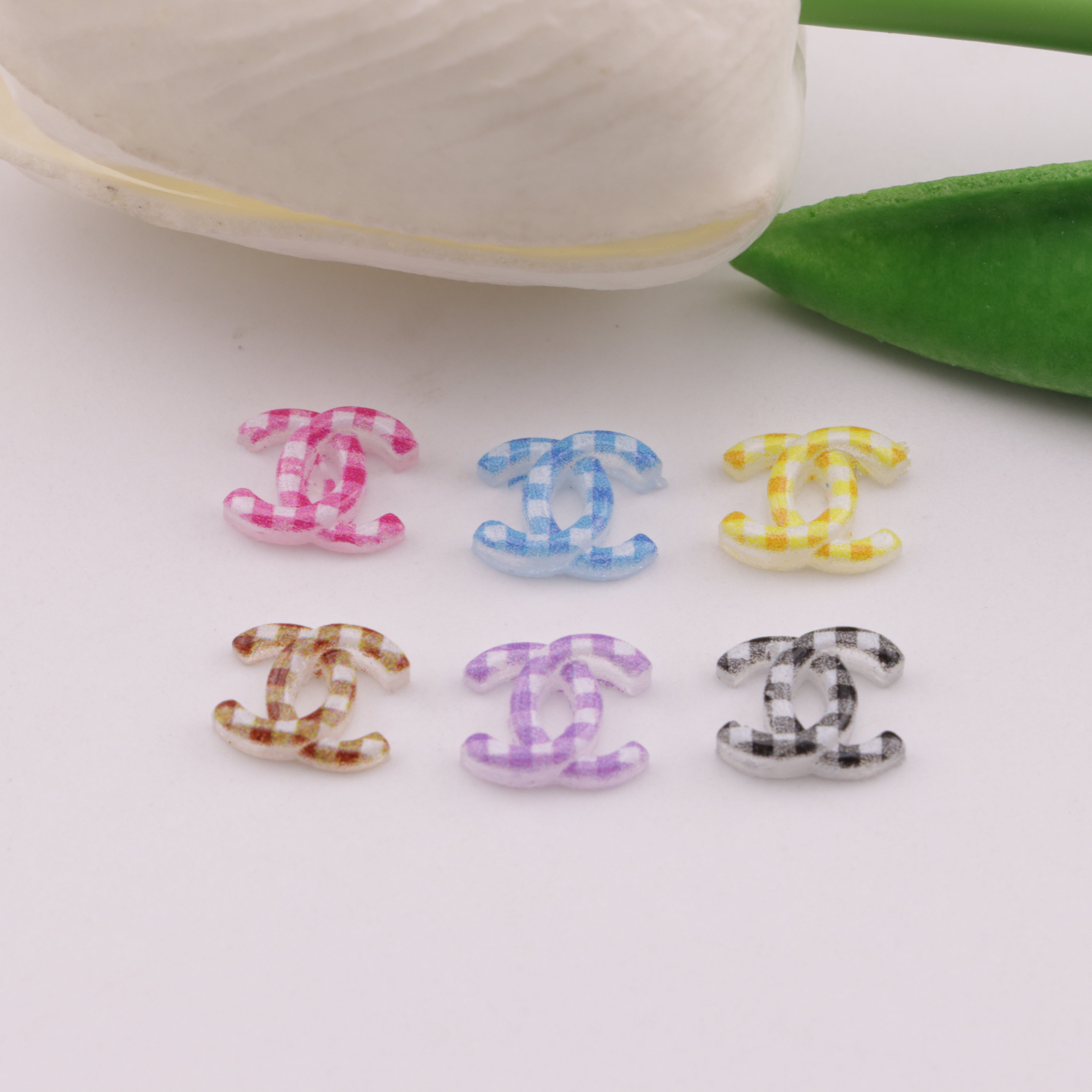 FS6443- 9.5×8Mm CC Luminous Plaid Colourful Charms Luminous CC Plaid Print Patch Zoe's DIY Shop